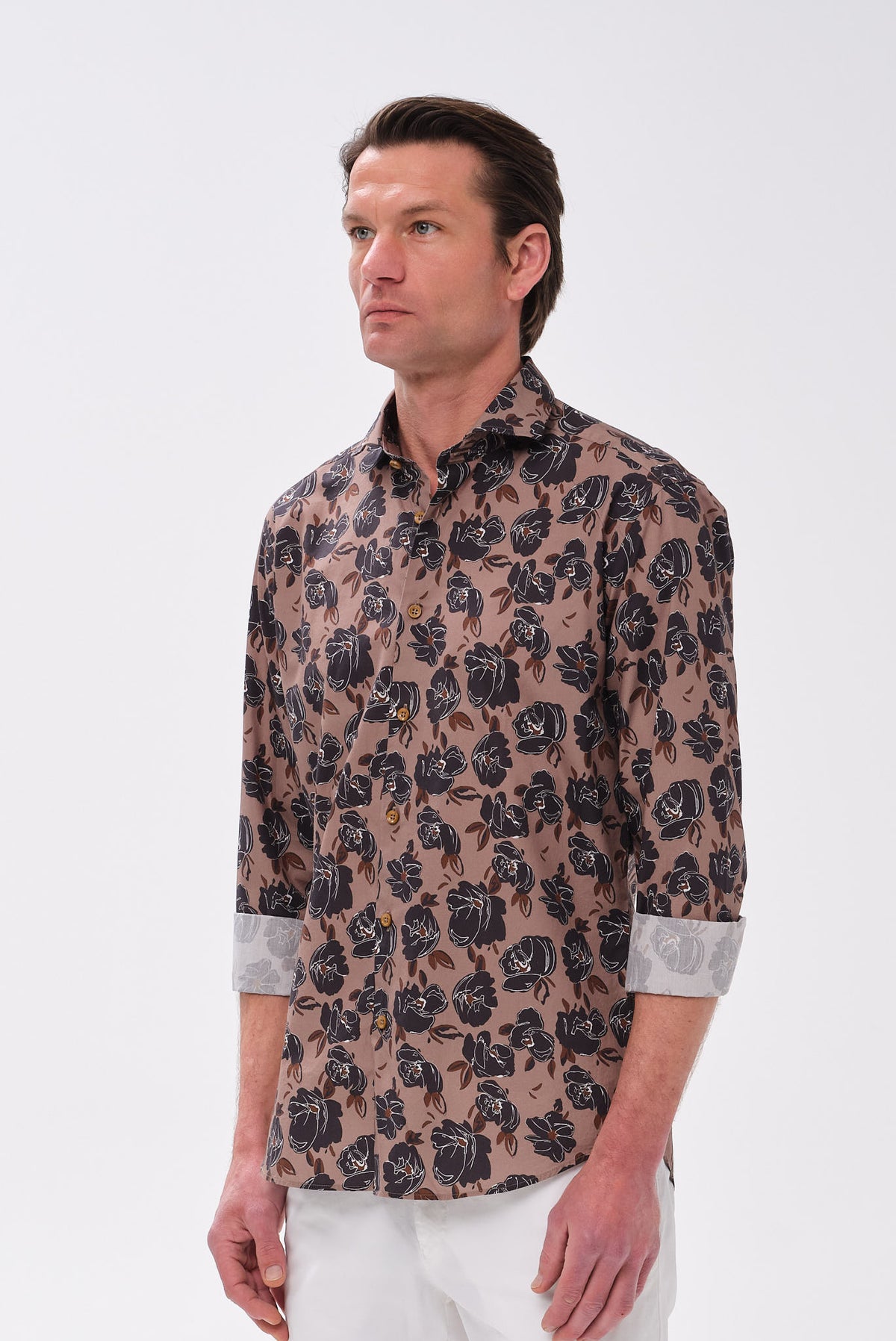 ΑΝΔΡΙΚΟ ΜΠΕΖ ΚΑΦΕ FLORAL ΠΟΥΚΑΜΙΣΟ PORTOBELLO'S SLIM FIT