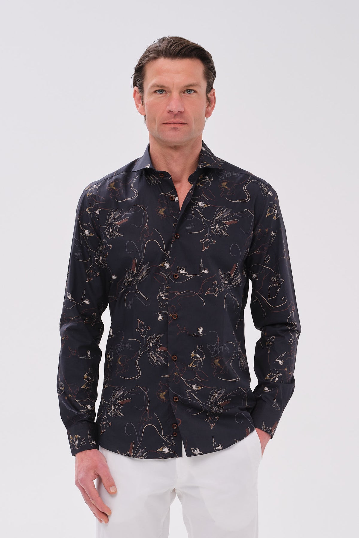 ΑΝΔΡΙΚΟ ΜΑΥΡΟ FLORAL ΠΟΥΚΑΜΙΣΟ PORTOBELLO'S SLIM FIT