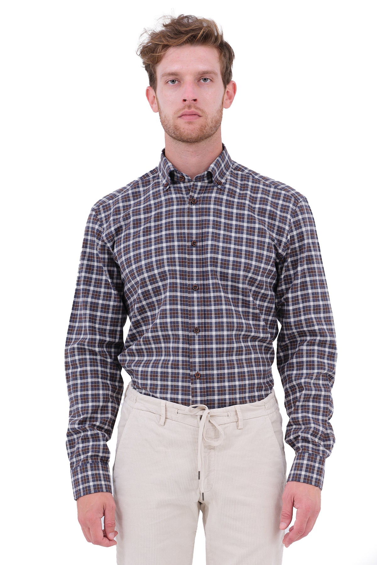 ΑΝΔΡΙΚΟ ΚΑΡΟ ΜΠΛΕ ΚΑΦΕ ΠΟΥΚΑΜΙΣΟ PORTOBELLO'S ΜΕ BUTTON DOWN ΓΙΑΚΑ REGULAR FIT