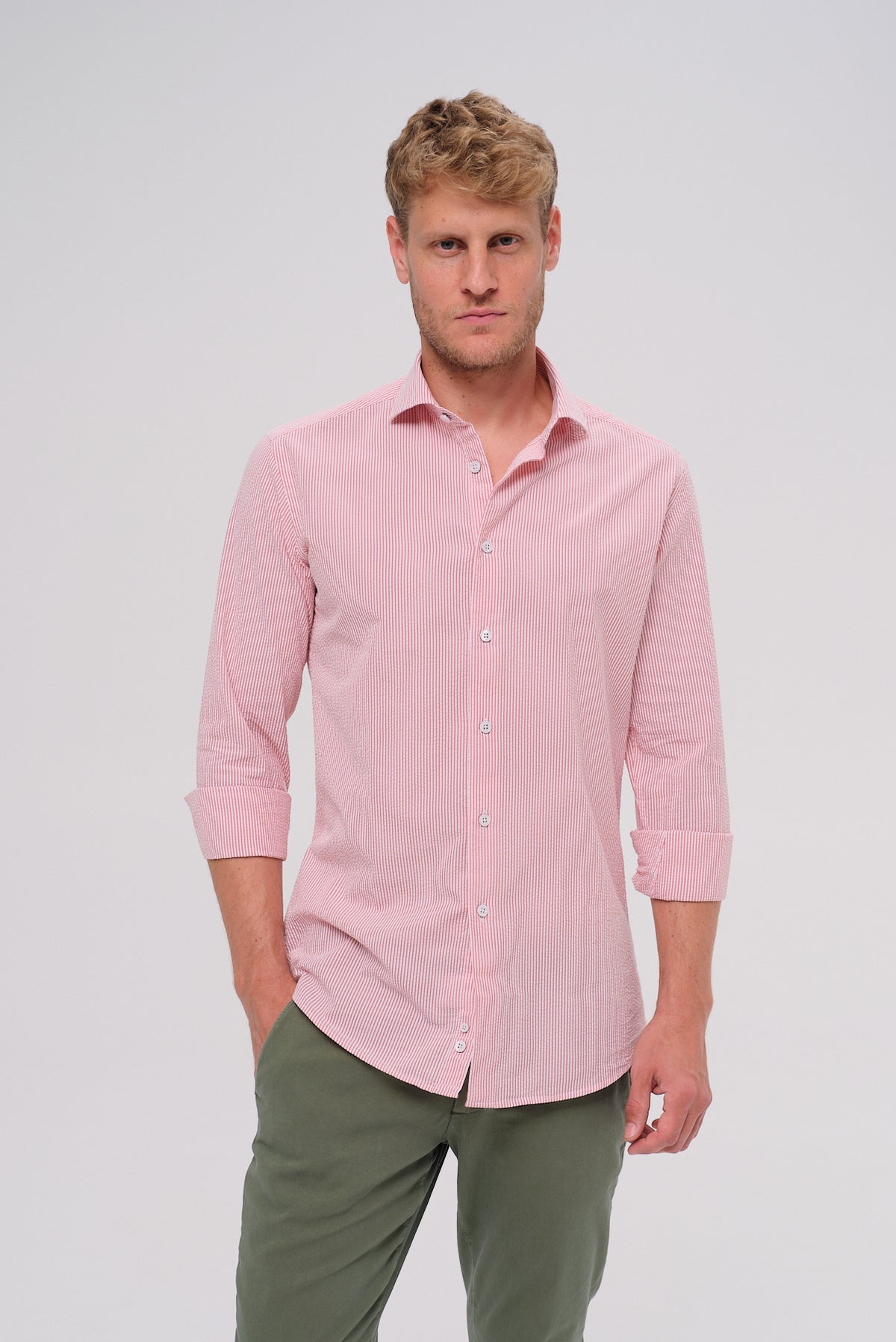 ΑΝΔΡΙΚΟ ΚΟΚΚΙΝΟ ΡΙΓΕ ΠΟΥΚΑΜΙΣΟ PORTOBELLO'S SLIM FIT