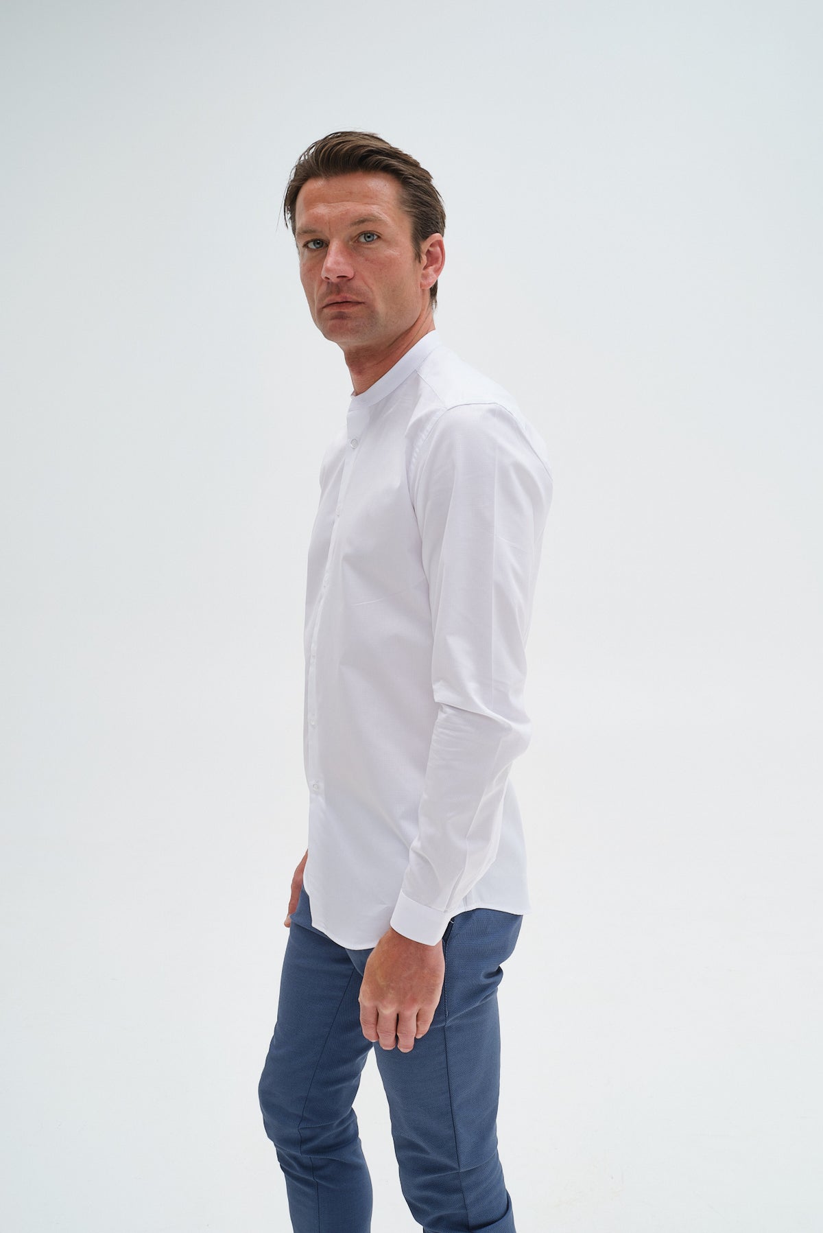ΑΝΔΡΙΚΟ ΛΕΥΚΟ ΠΟΥΚΑΜΙΣΟ PORTOBELLO'S ΜΕ MAO ΓΙΑΚΑ SLIM FIT