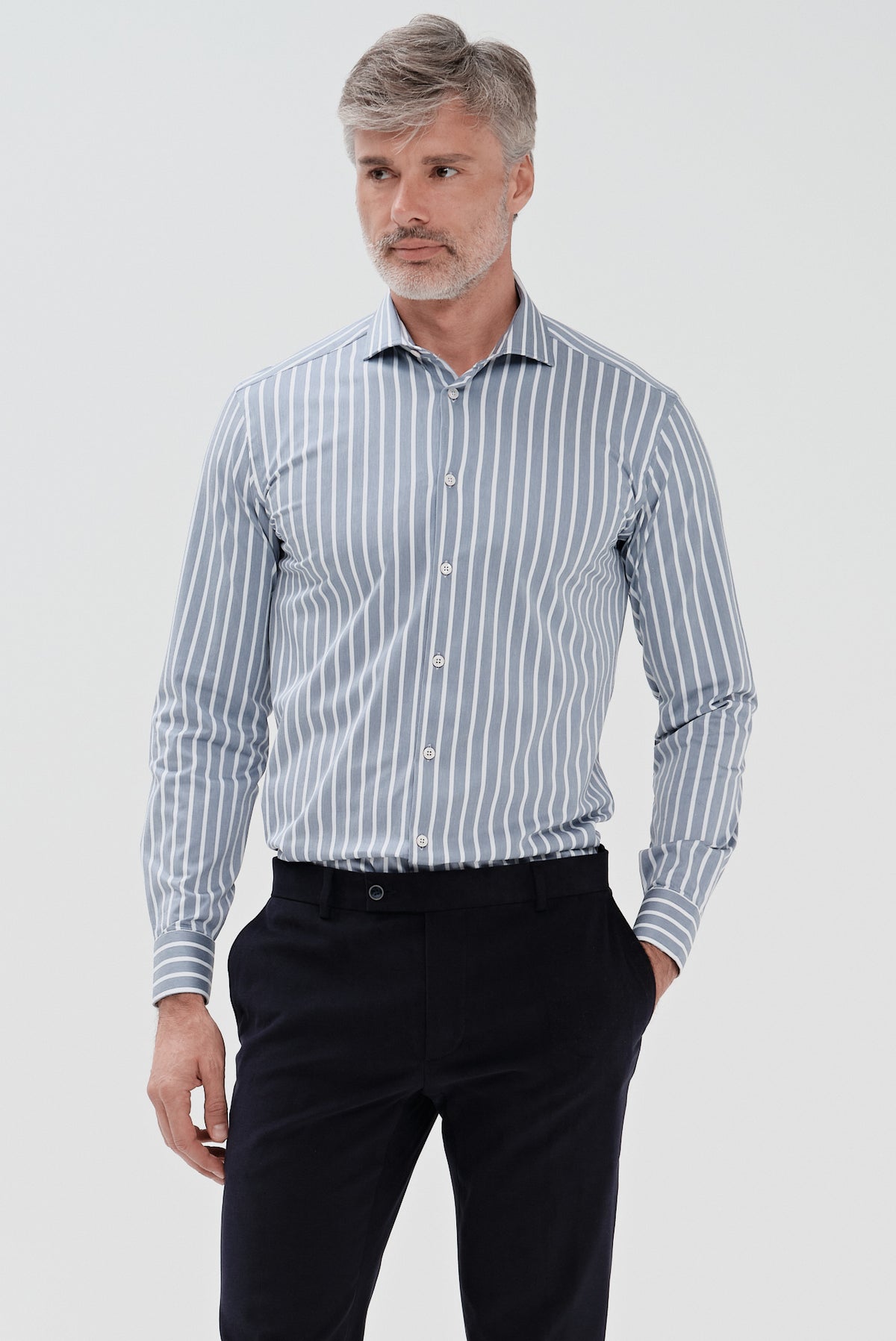 ΑΝΔΡΙΚΟ ΡΙΓΕ ΓΚΡΙ ΜΠΛΕ ΠΟΥΚΑΜΙΣΟ ΜΕ REX ΓΙΑΚΑ PORTOBELLO'S REGULAR FIT