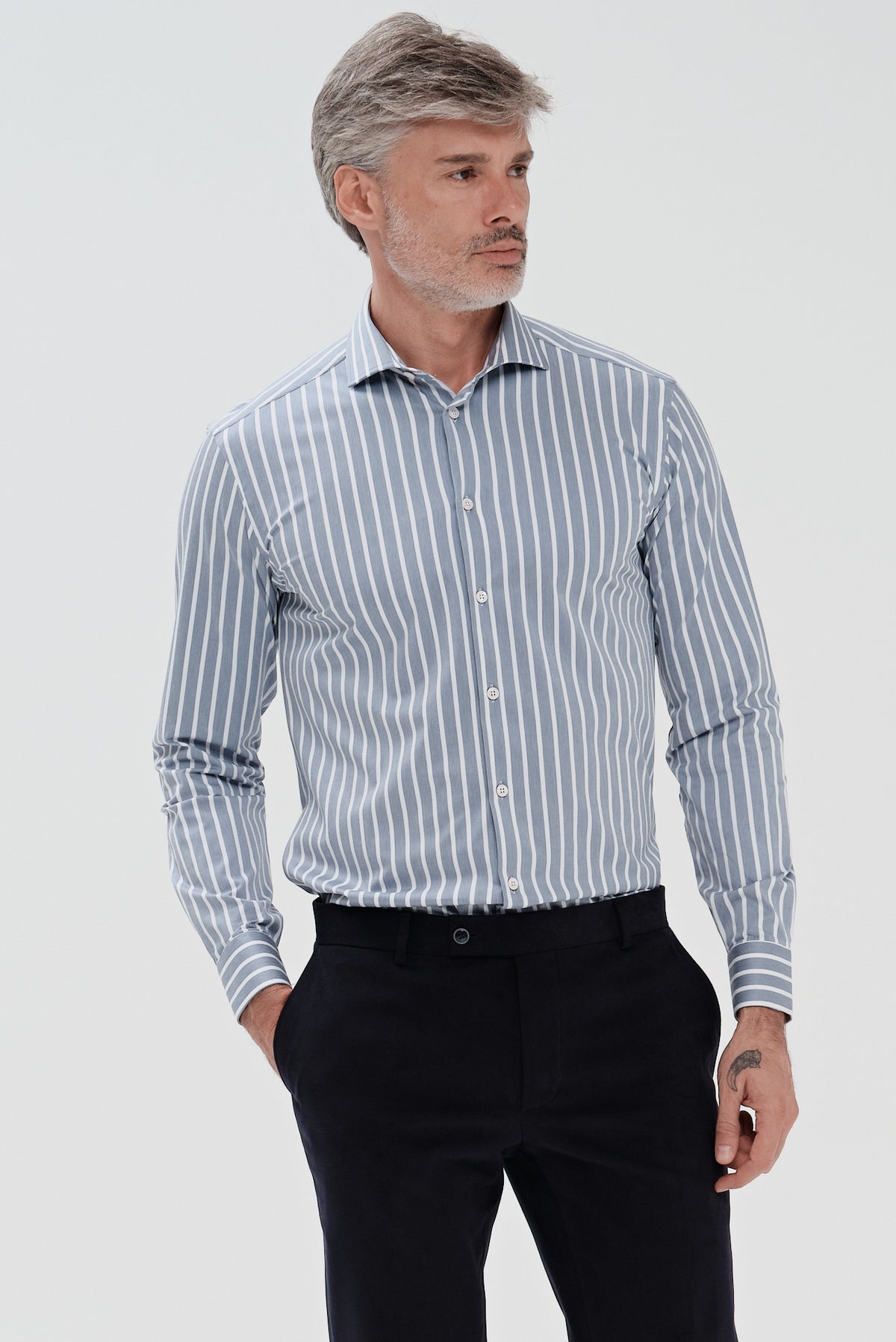 ΑΝΔΡΙΚΟ ΡΙΓΕ ΓΚΡΙ ΜΠΛΕ ΠΟΥΚΑΜΙΣΟ ΜΕ REX ΓΙΑΚΑ PORTOBELLO'S REGULAR FIT