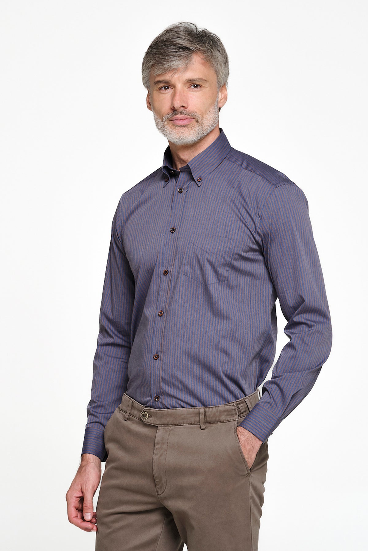 ΑΝΔΡΙΚΟ ΡΙΓΕ ΜΠΛΕ-ΚΑΦΕ ΠΟΥΚΑΜΙΣΟ ΜΕ BUTTON DOWN ΓΙΑΚΑ REGULAR FIT PORTOBELLO'S
