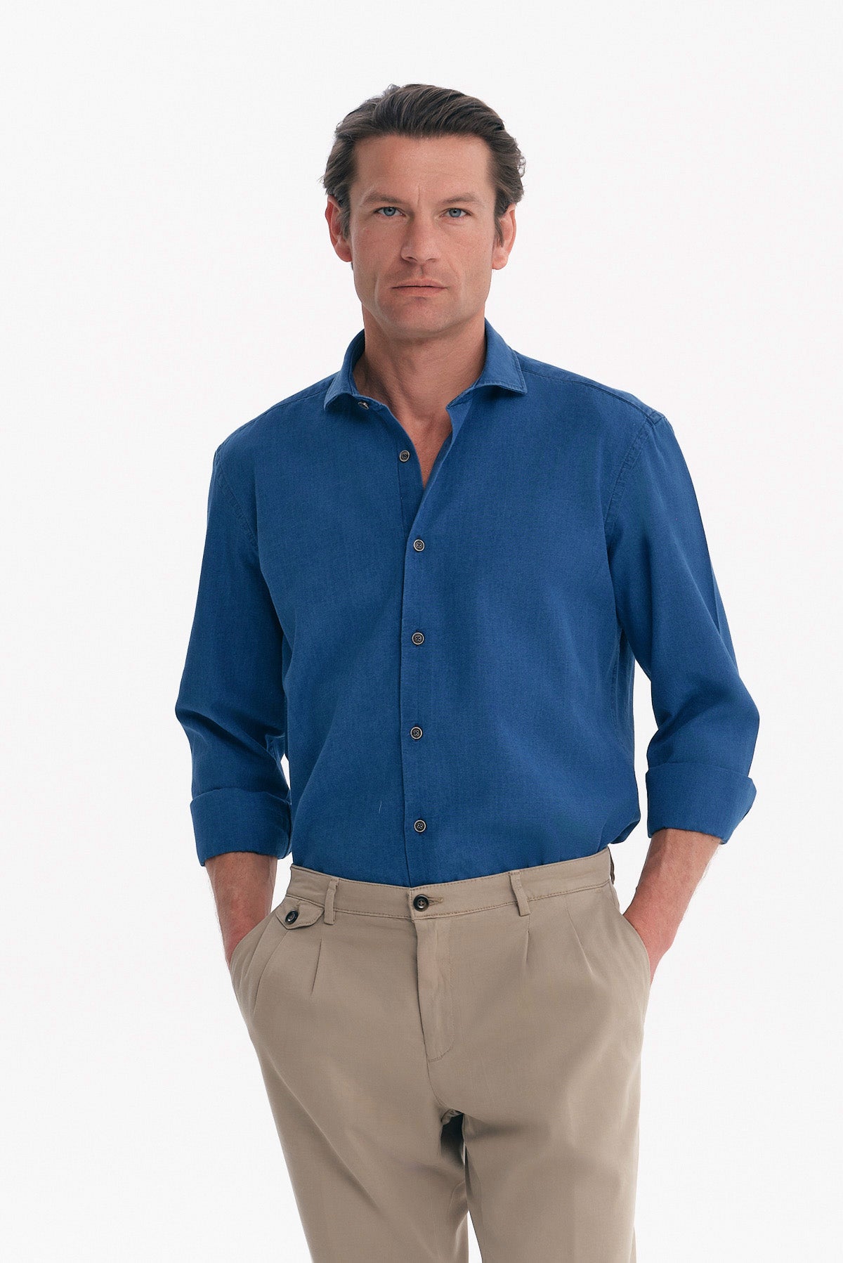 ΑΝΔΡΙΚΟ DENIM ΣΚΟΥΡΟ ΜΟΝΟΧΡΩΜΟ ΠΟΥΚΑΜΙΣΟ REGULAR FIT PORTOBELLO'S ΜΕ REX ΓΙΑΚΑ