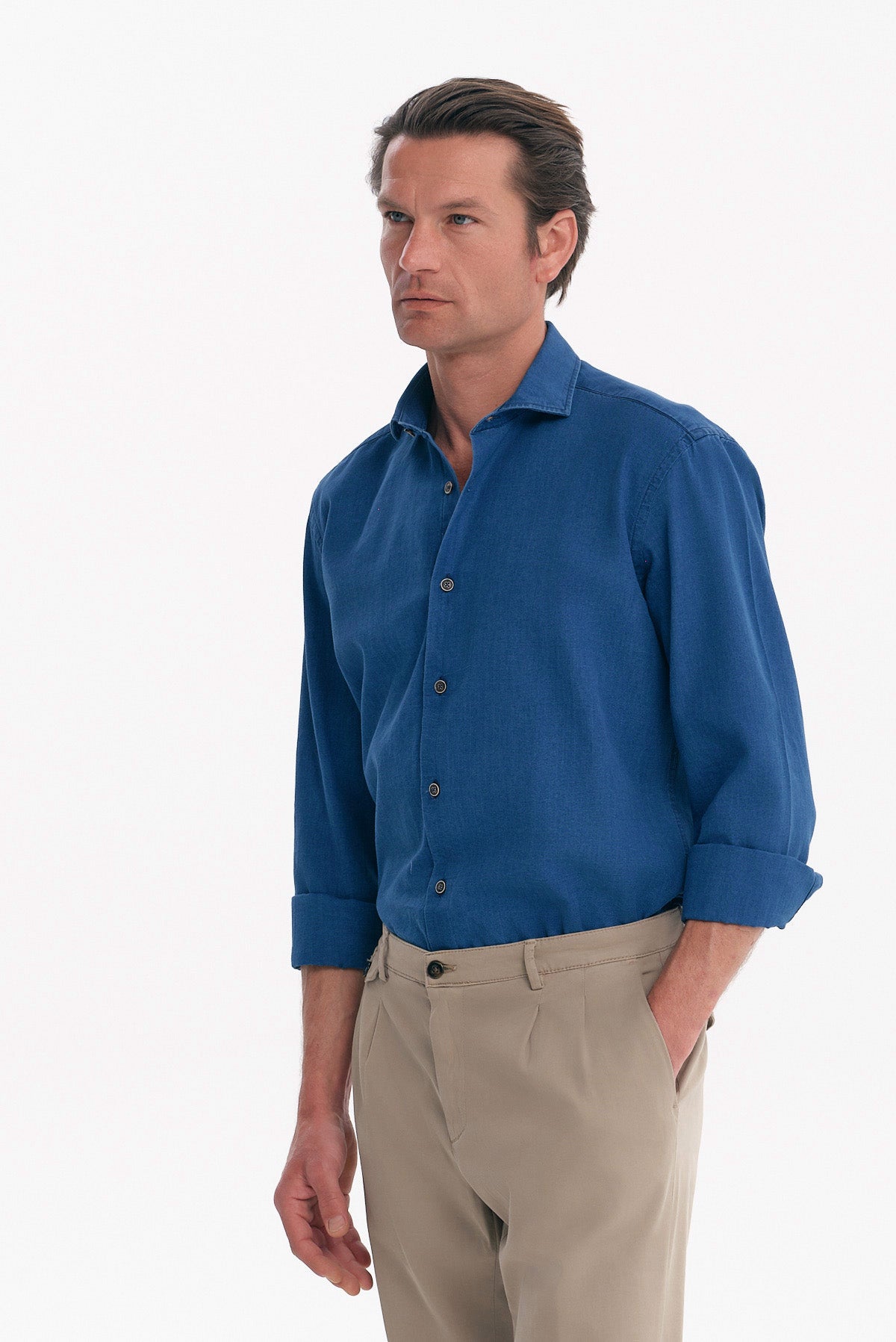 ΑΝΔΡΙΚΟ DENIM ΣΚΟΥΡΟ ΜΟΝΟΧΡΩΜΟ ΠΟΥΚΑΜΙΣΟ REGULAR FIT PORTOBELLO'S ΜΕ REX ΓΙΑΚΑ