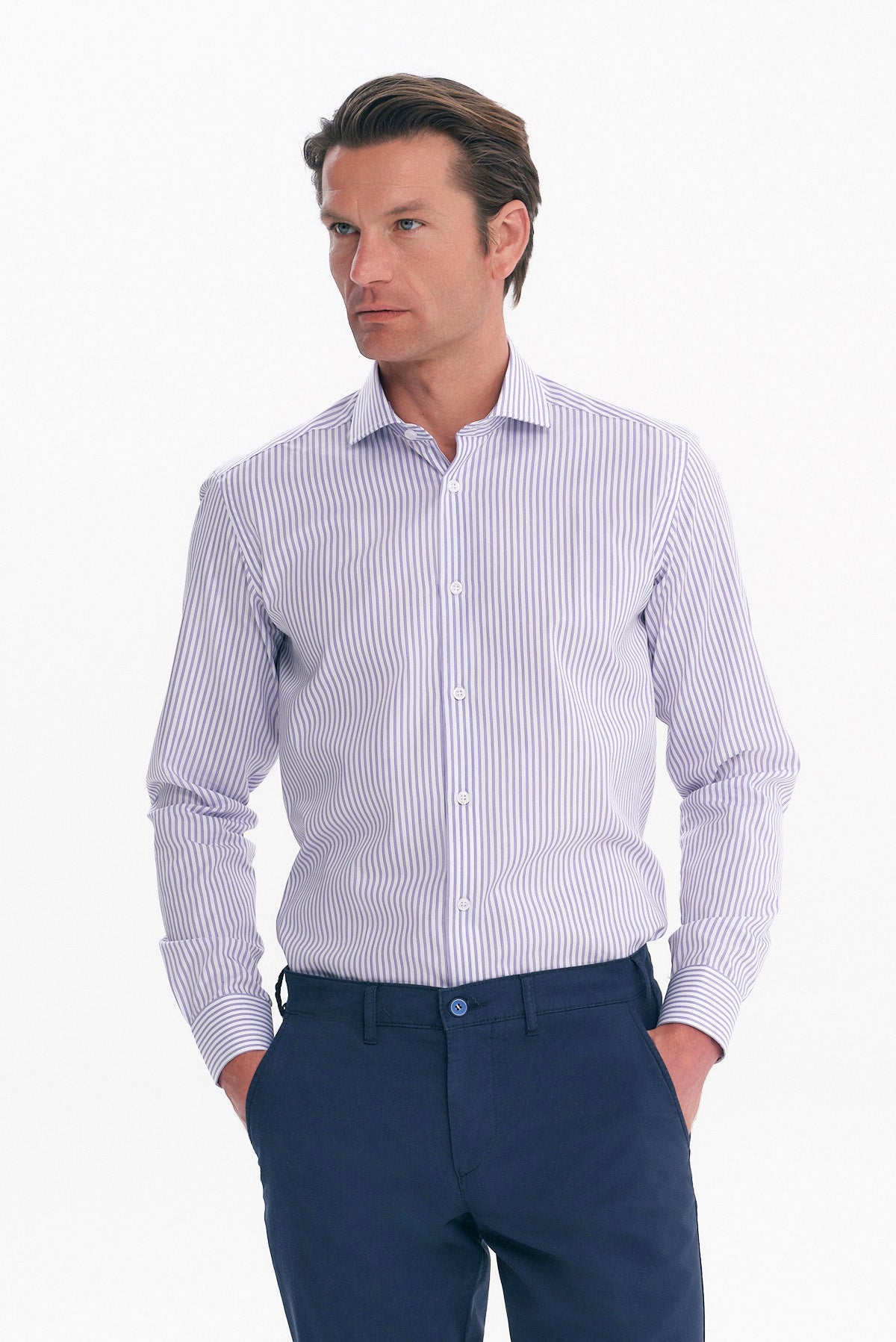 ΑΝΔΡΙΚΟ ΛΙΛΑ ΠΟΥΚΑΜΙΣΟ ΜΕ ΛΕΥΚΕΣ ΡΙΓΕΣ SLIM FIT PORTOBELLO'S ΚΑΙ REX ΓΙΑΚΑ