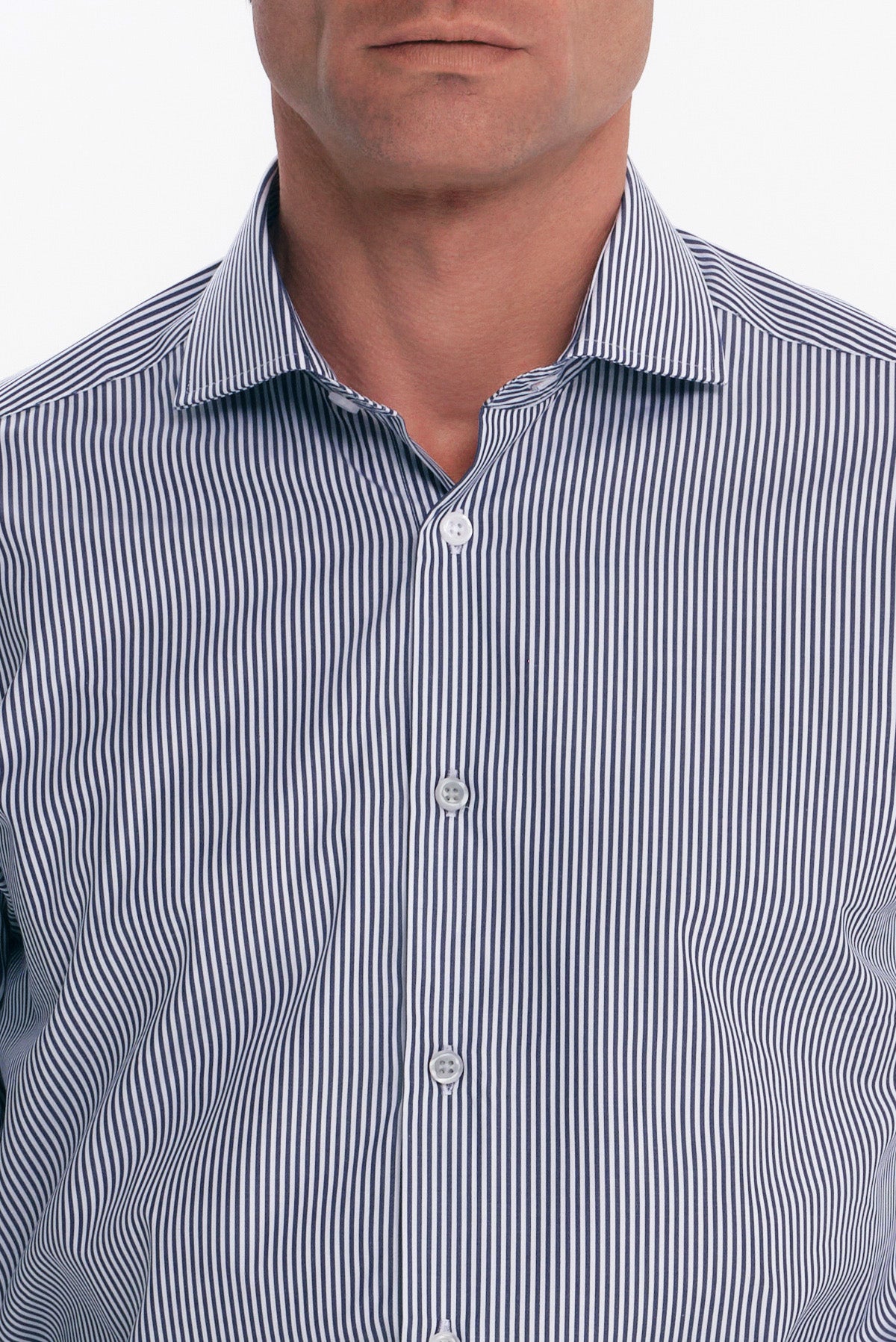 ΑΝΔΡΙΚΟ ΠΟΥΚΑΜΙΣΟ ΜΕ ΜΠΛΕ ΚΑΙ ΛΕΥΚΕΣ ΡΙΓΕΣ SLIM FIT PORTOBELLO'S ΚΑΙ REX ΓΙΑΚΑ