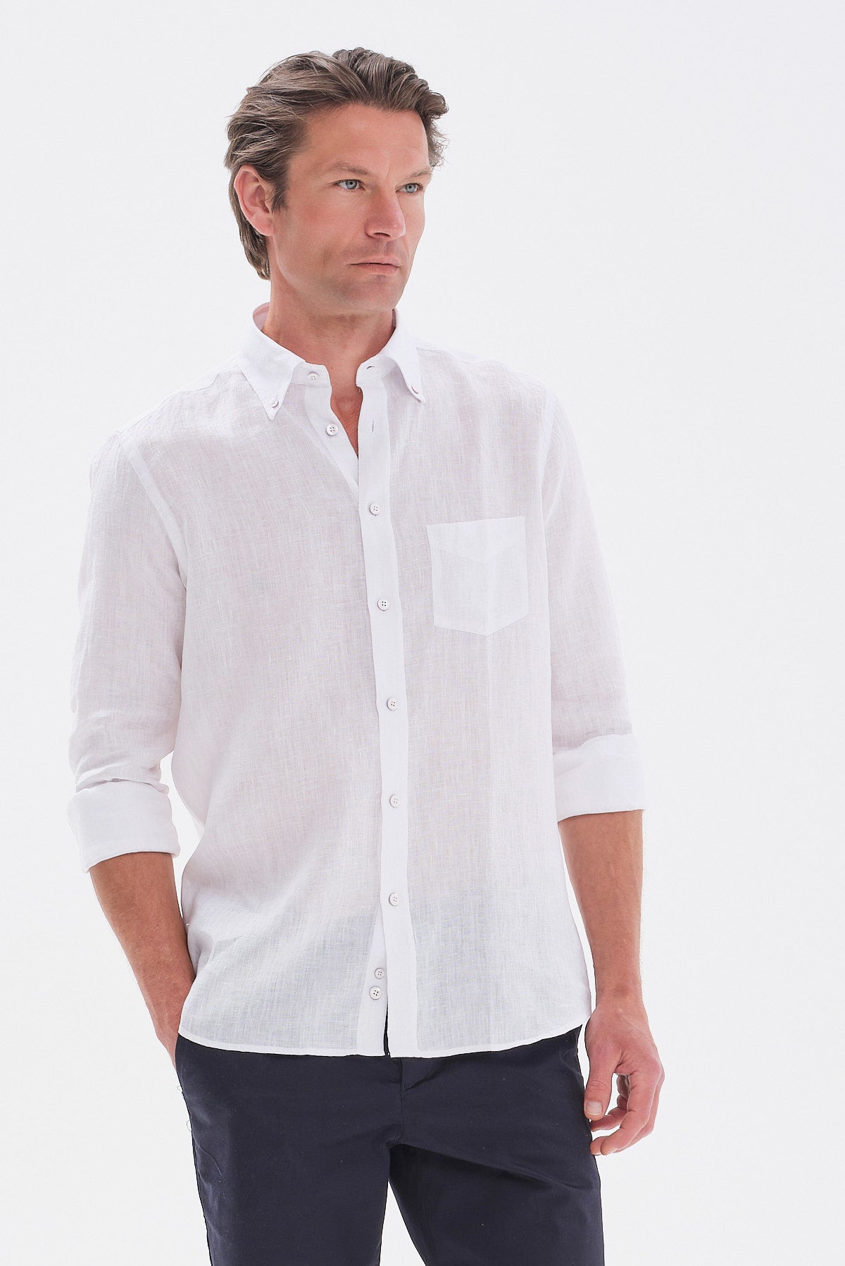 ΑΝΔΡΙΚΟ ΛΕΥΚΟ ΛΙΝΟ ΠΟΥΚΑΜΙΣΟ PORTOBELLO'S MODERN FIT ΜΕ BUTTON DOWN ΓΙΑΚΑ