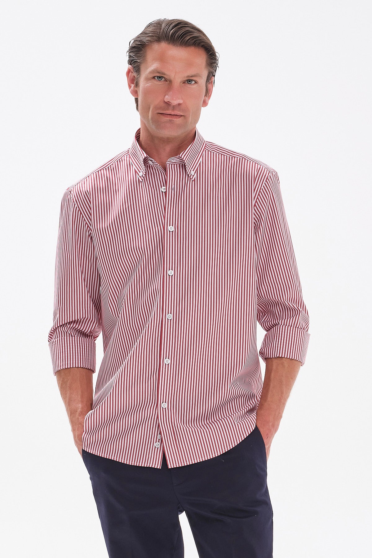 ΑΝΔΡΙΚΟ ΡΙΓΕ ΚΟΚΚΙΝΟ ΠΟΥΚΑΜΙΣΟ PORTOBELLO'S REGULAR FIT ΜΕ BUTTON DOWN ΓΙΑΚΑ