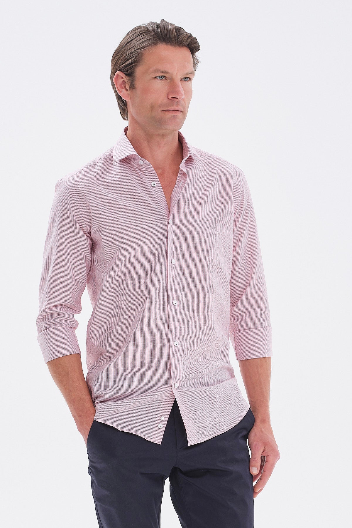 ΑΝΔΡΙΚΟ ΚΟΚΚΙΝΟ ΡΙΓΕ ΠΟΥΚΑΜΙΣΟ PORTOBELLO'S SLIM FIT ΜΕ REX ΓΙΑΚΑ