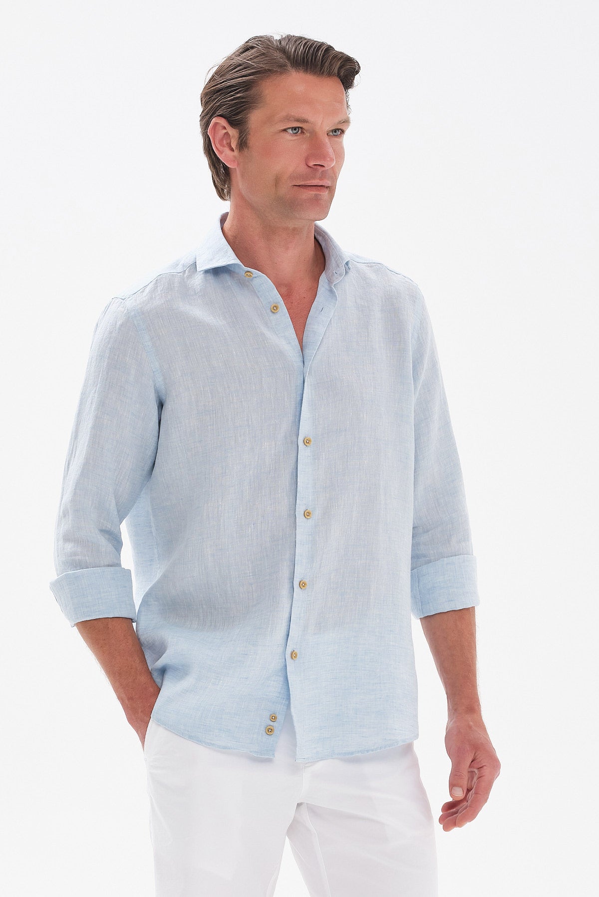 ΑΝΔΡΙΚΟ ΣΙΕΛ ΛΙΝΟ ΠΟΥΚΑΜΙΣΟ PORTOBELLO'S MODERN FIT ΜΕ REX ΓΙΑΚΑ