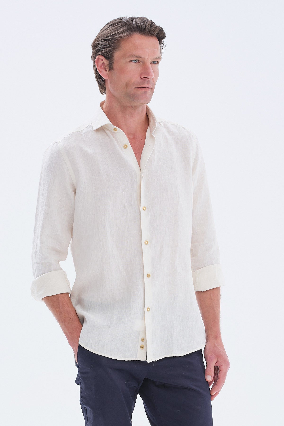 ΑΝΔΡΙΚΟ ΕΚΡΟΥ ΛΙΝΟ ΠΟΥΚΑΜΙΣΟ PORTOBELLO'S MODERN FIT ΜΕ REX ΓΙΑΚΑ