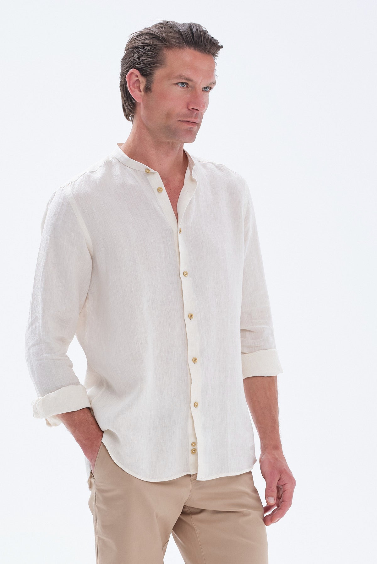 ΑΝΔΡΙΚΟ ΕΚΡΟΥ ΛΙΝΟ ΠΟΥΚΑΜΙΣΟ PORTOBELLO'S MODERN FIT ΜΕ MAO ΓΙΑΚΑ