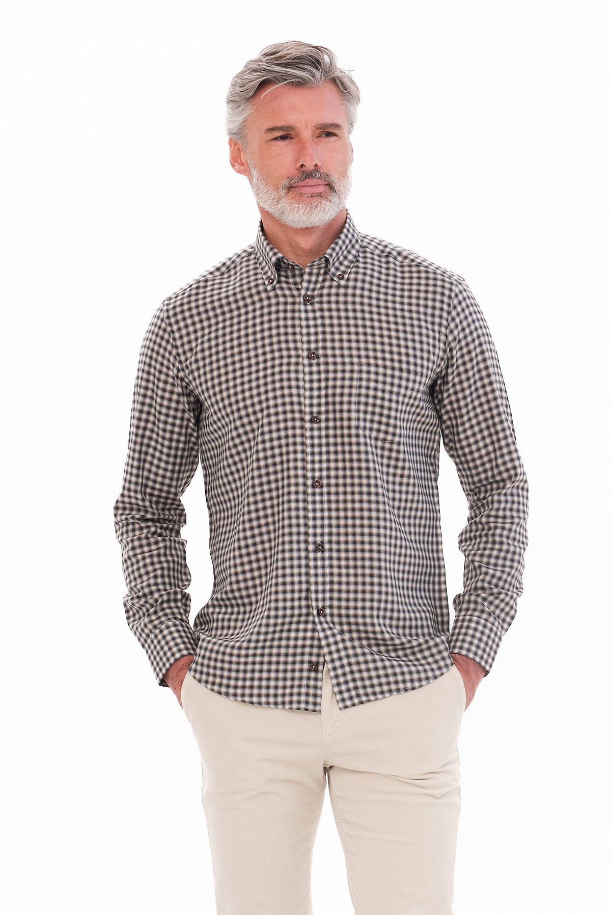 ΑΝΔΡΙΚΟ ΓΚΡΙ ΚΑΡΟ ΠΟΥΚΑΜΙΣΟ PORTOBELLO'S ME BUTTON DOWN ΓΙΑΚΑ REGULAR FIT