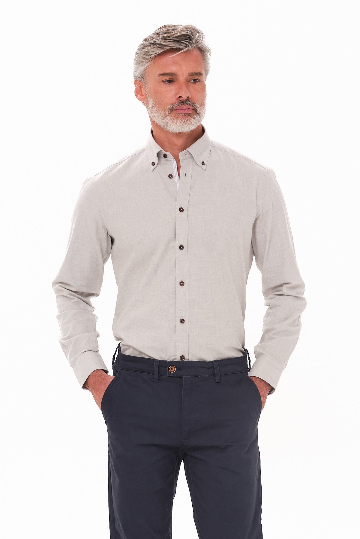 ΑΝΔΡΙΚΟ ΓΚΡΙ ΑΝΟΙΧΤΟ ΠΟΥΚΑΜΙΣΟ PORTOBELLO'S ME BUTTON DOWN ΓΙΑΚΑ REGULAR FIT