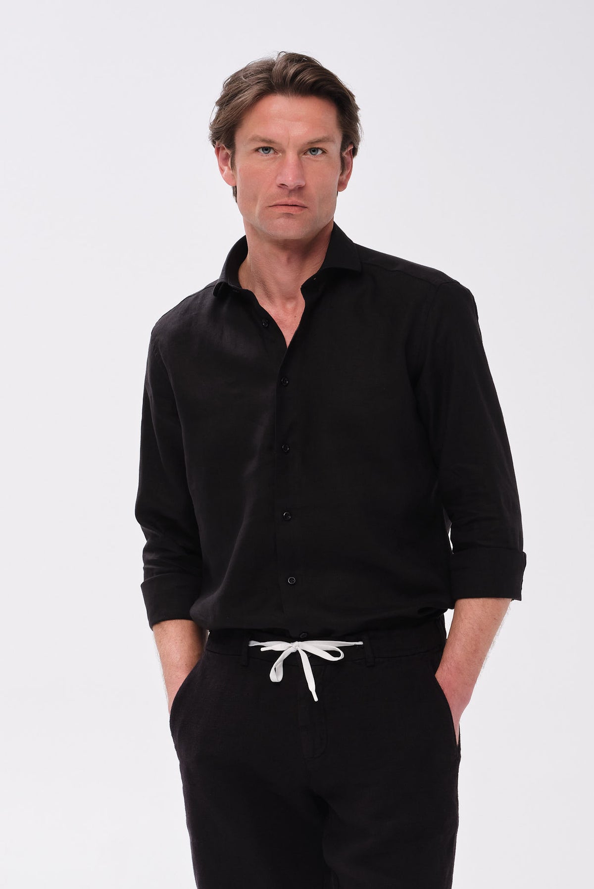 ΑΝΔΡΙΚΟ ΛΙΝΟ ΜΑΥΡΟ ΠΟΥΚΑΜΙΣΟ PORTOBELLO'S ΜΕ REX ΓΙΑΚΑ MODERN FIT