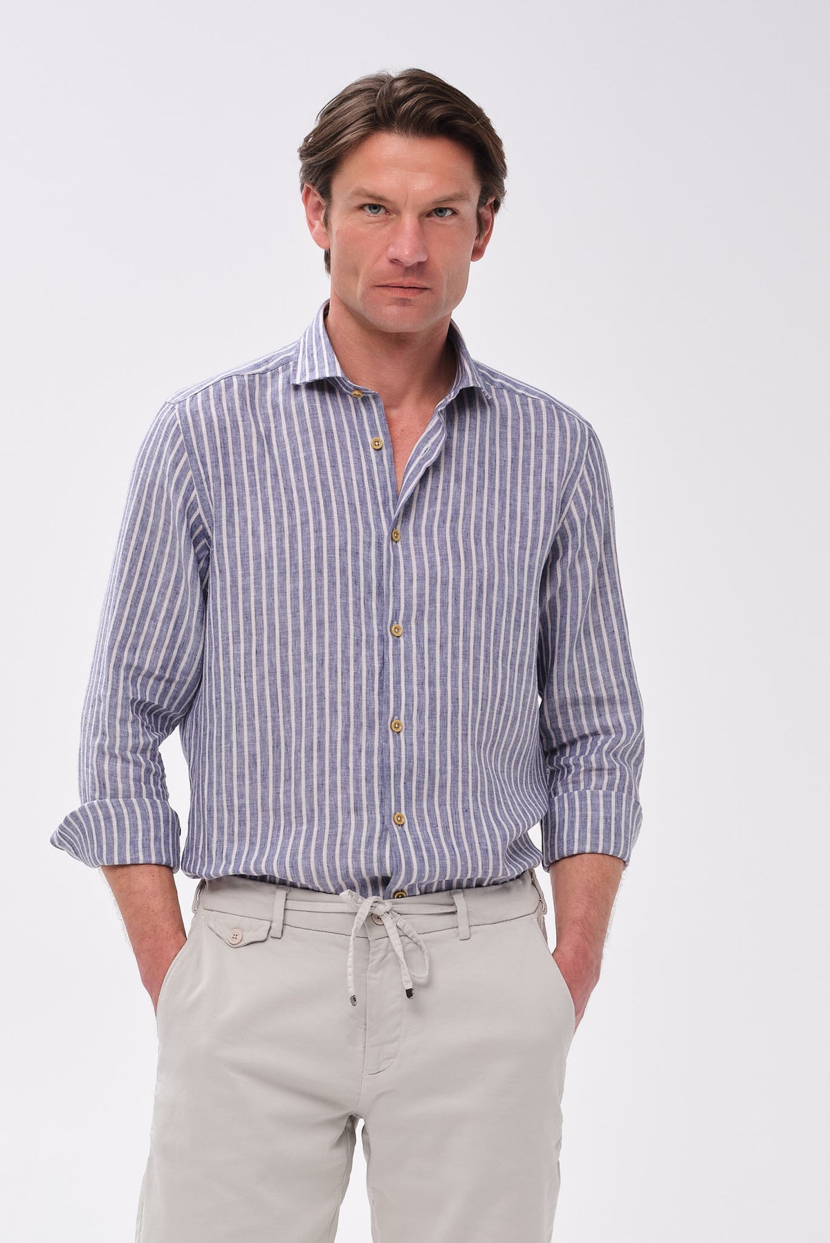 ΑΝΔΡΙΚΟ ΛΙΝΟ ΡΙΓΕ ΜΠΛΕ ΠΟΥΚΑΜΙΣΟ PORTOBELLO'S ΜΕ REX ΓΙΑΚΑ MODERN FIT