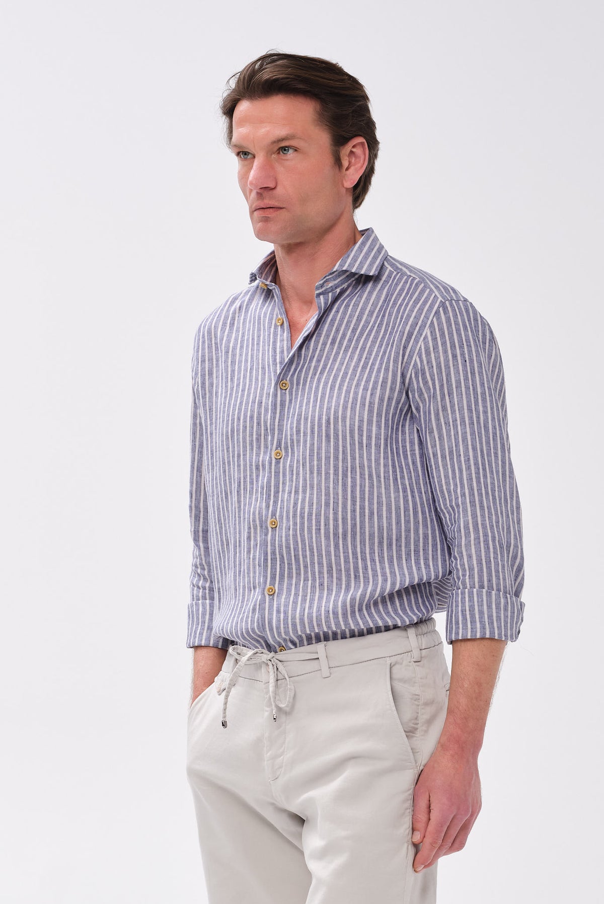 ΑΝΔΡΙΚΟ ΛΙΝΟ ΡΙΓΕ ΜΠΛΕ ΠΟΥΚΑΜΙΣΟ PORTOBELLO'S ΜΕ REX ΓΙΑΚΑ MODERN FIT