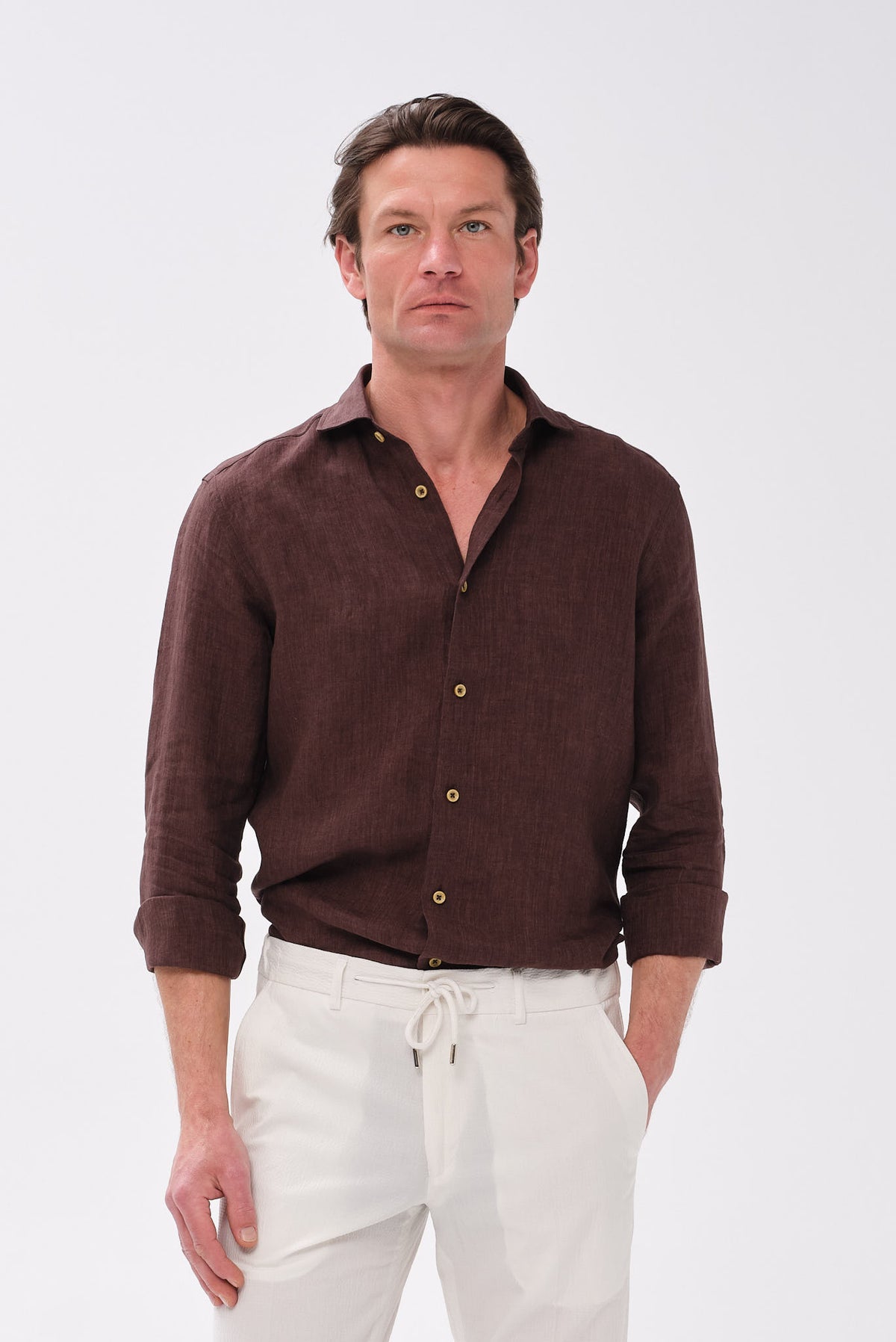 ΑΝΔΡΙΚΟ ΛΙΝΟ DÉLAVÉ ΚΑΦΕ ΠΟΥΚΑΜΙΣΟ PORTOBELLO'S ME REX GIAKA MODERN FIT