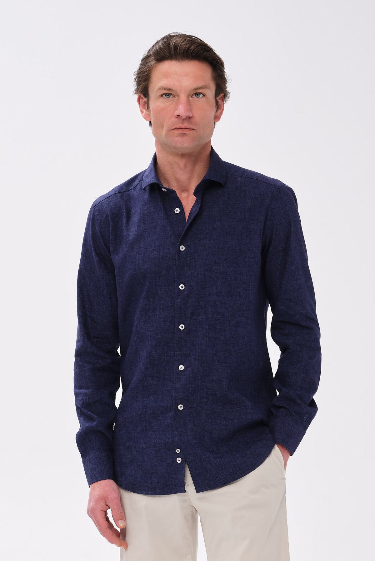 ΑΝΔΡΙΚΟ ΜΠΛΕ ΠΟΥΚΑΜΙΣΟ PORTOBELLO'S ΜΕ REX ΓΙΑΚΑ SLIM FIT