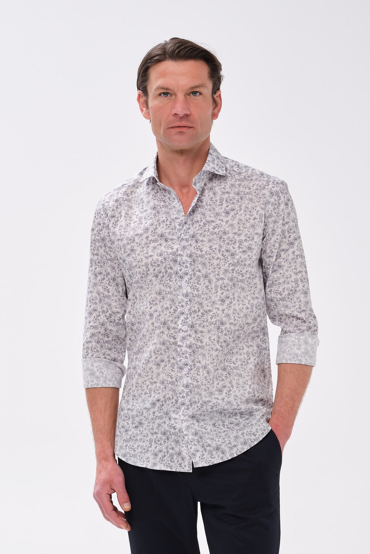 ΑΝΔΡΙΚΟ ΦΛΟΡΑΛ ΜΠΛΕ ΠΟΥΚΑΜΙΣΟ PORTOBELLO'S ΜΕ REX ΓΙΑΚΑ SLIM FIT