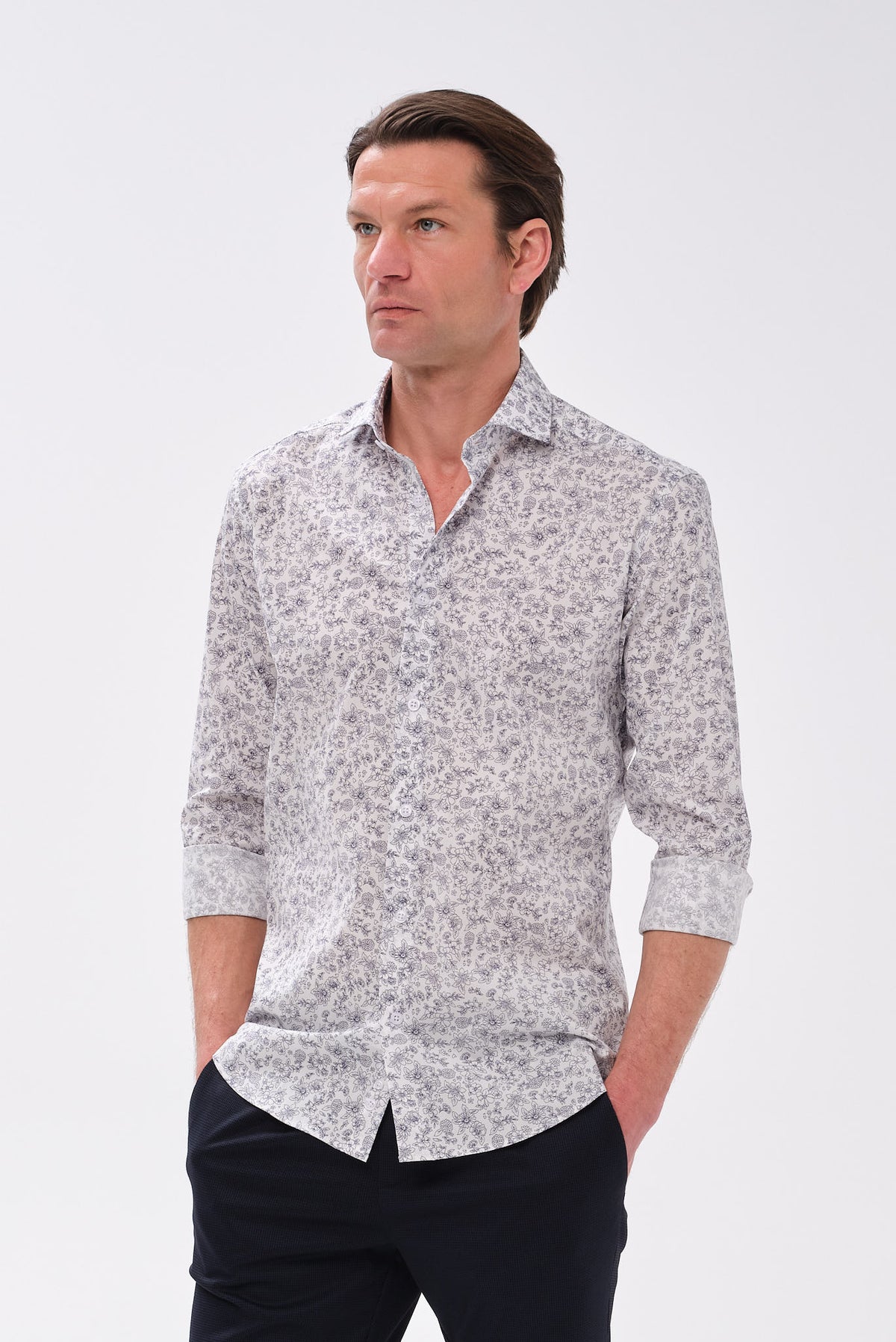 ΑΝΔΡΙΚΟ ΦΛΟΡΑΛ ΜΠΛΕ ΠΟΥΚΑΜΙΣΟ PORTOBELLO'S ΜΕ REX ΓΙΑΚΑ SLIM FIT