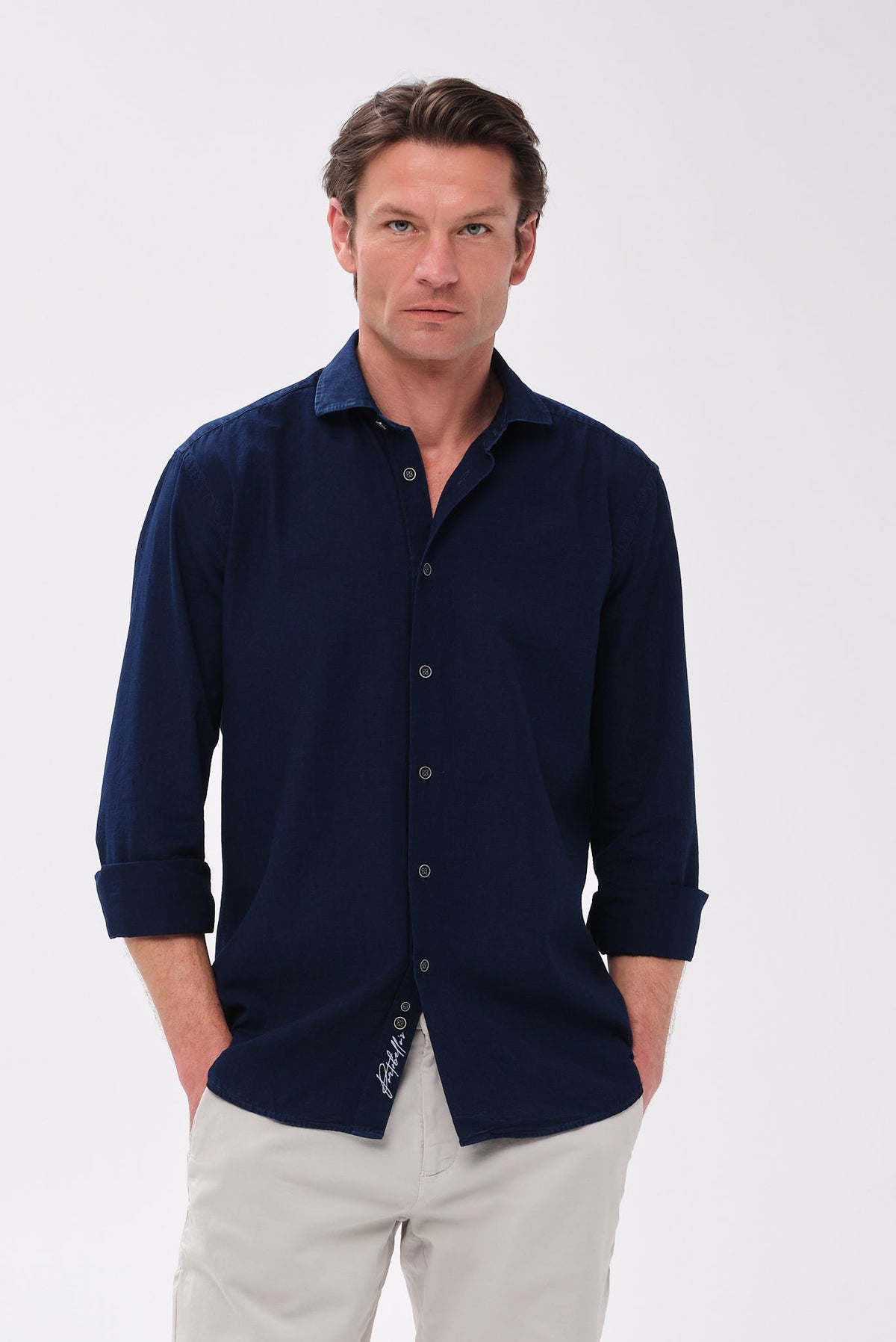 ΑΝΔΡΙΚΟ ΣΚΟΥΡΟ ΜΠΛΕ JEAN ΠΟΥΚΑΜΙΣΟ ΜΕ REX ΓΙΑΚΑ REGULAR FIT