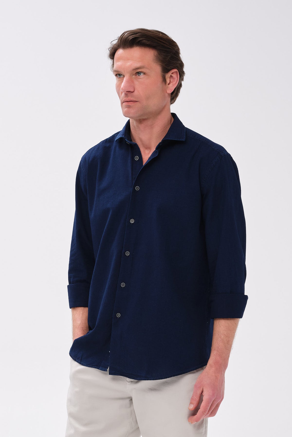 ΑΝΔΡΙΚΟ ΣΚΟΥΡΟ ΜΠΛΕ JEAN ΠΟΥΚΑΜΙΣΟ ΜΕ REX ΓΙΑΚΑ REGULAR FIT