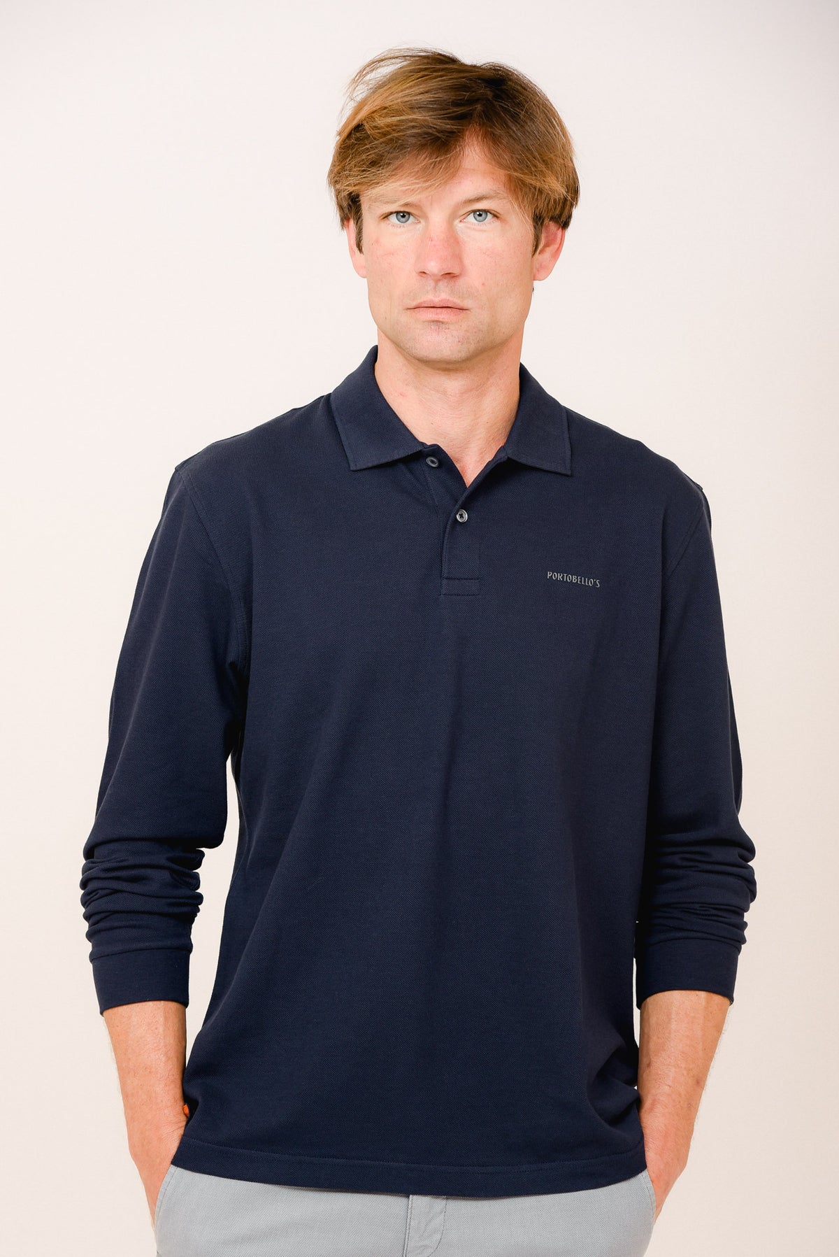 ΑΝΔΡΙΚΟ ΜΑΚΡΥΜΑΝΙΚΟ POLO PORTOBELLO'S ΣΕ ΜΠΛΕ ΣΚΟΥΡΟ ΧΡΩΜΑ REGULAR FIT