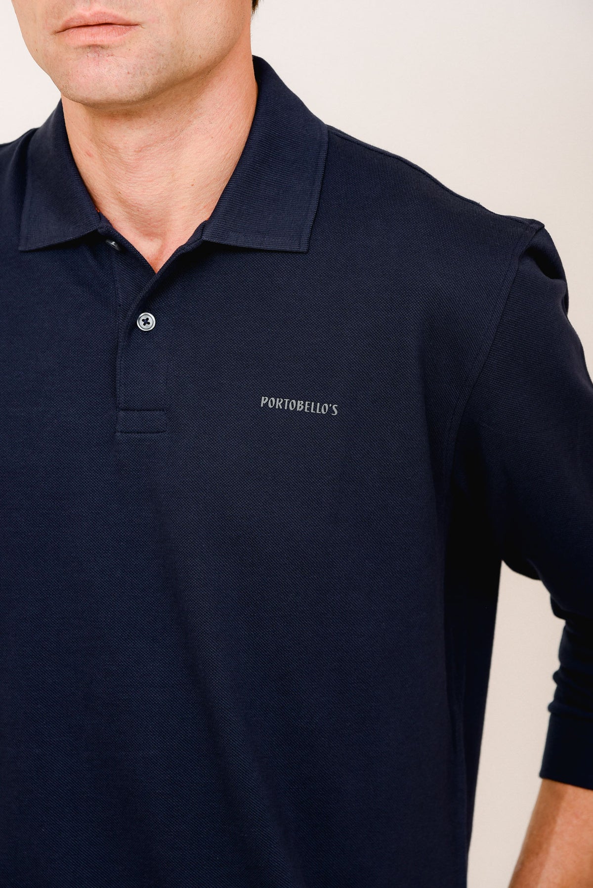 ΑΝΔΡΙΚΟ ΜΑΚΡΥΜΑΝΙΚΟ POLO PORTOBELLO'S ΣΕ ΜΠΛΕ ΣΚΟΥΡΟ ΧΡΩΜΑ REGULAR FIT