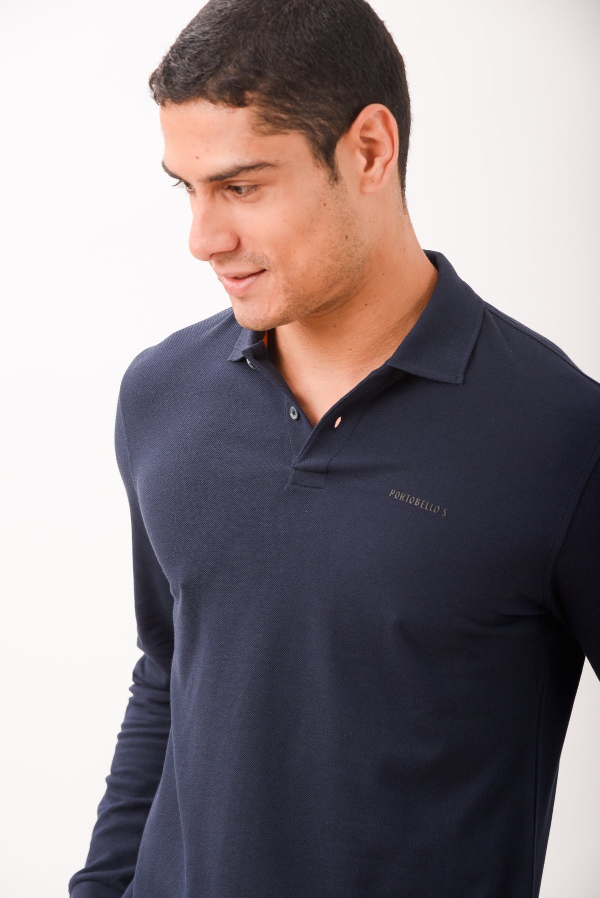 ΑΝΔΡΙΚΟ ΜΑΚΡΥΜΑΝΙΚΟ POLO PORTOBELLO'S ΣΕ ΜΠΛΕ ΣΚΟΥΡΟ ΧΡΩΜΑ REGULAR FIT