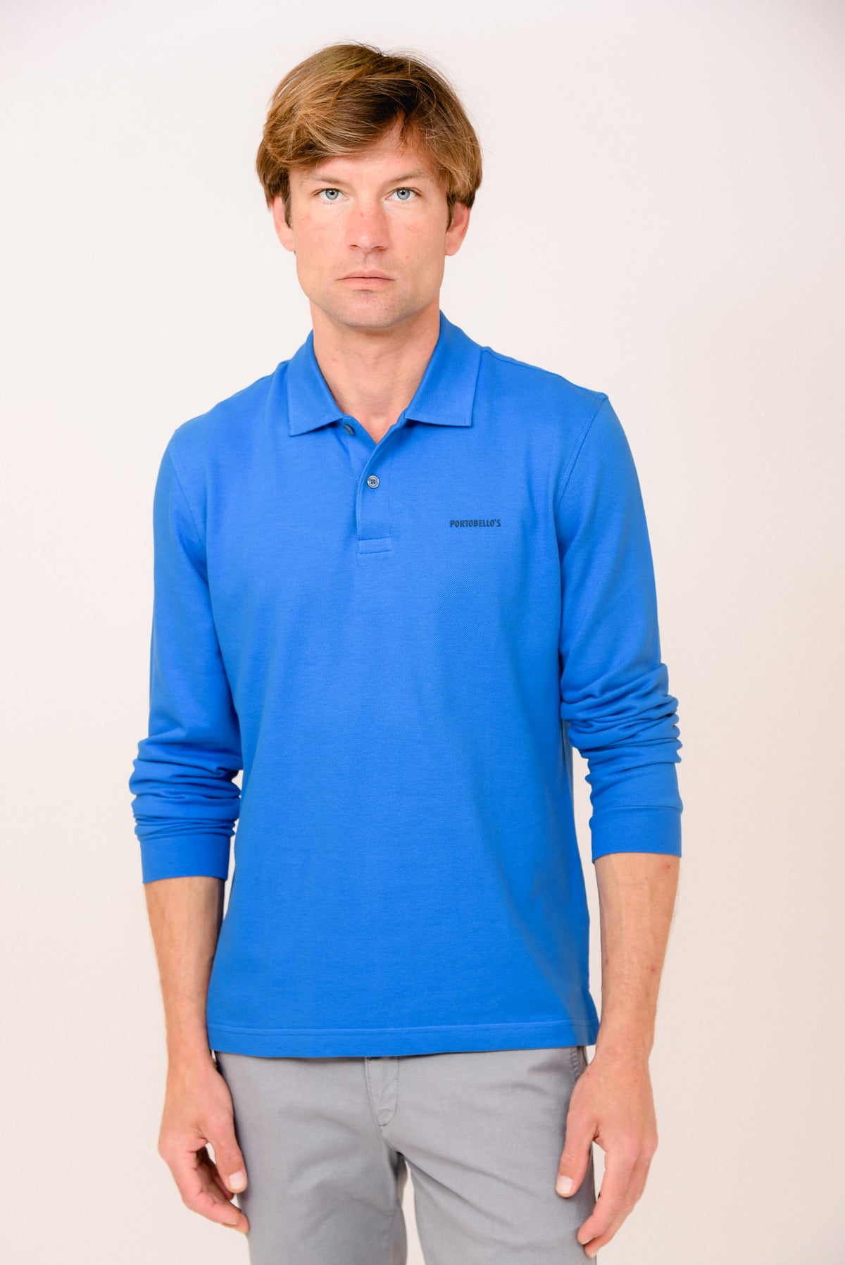 ΑΝΔΡΙΚΟ ΜΑΚΡΥΜΑΝΙΚΟ POLO PORTOBELLO'S ΣΕ ΜΕΣΑΙΟ ΜΠΛΕ ΧΡΩΜΑ REGULAR FIT
