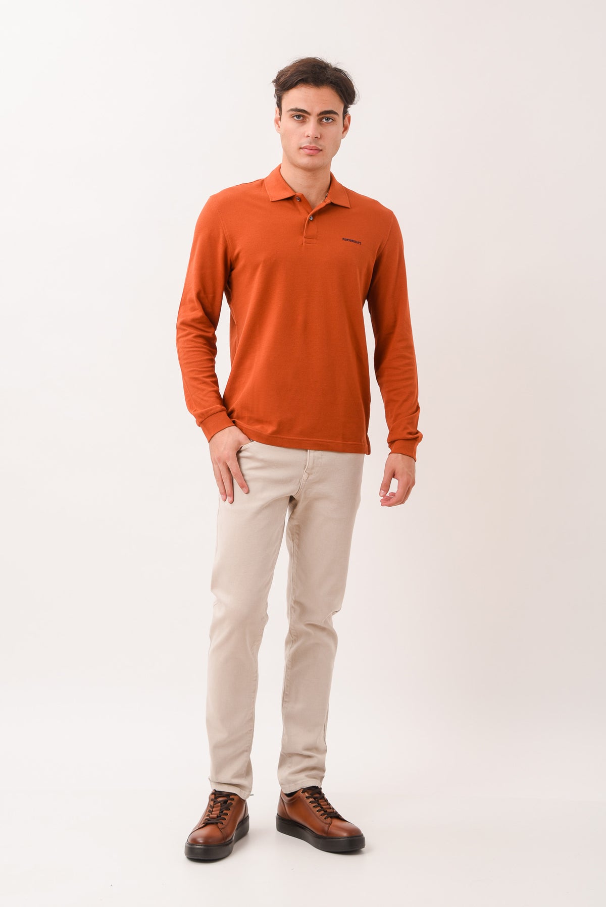 ΑΝΔΡΙΚΟ ΜΑΚΡΥΜΑΝΙΚΟ POLO PORTOBELLO'S ΣΕ ΚΕΡΑΜΙΔΙ ΧΡΩΜΑ REGULAR FIT