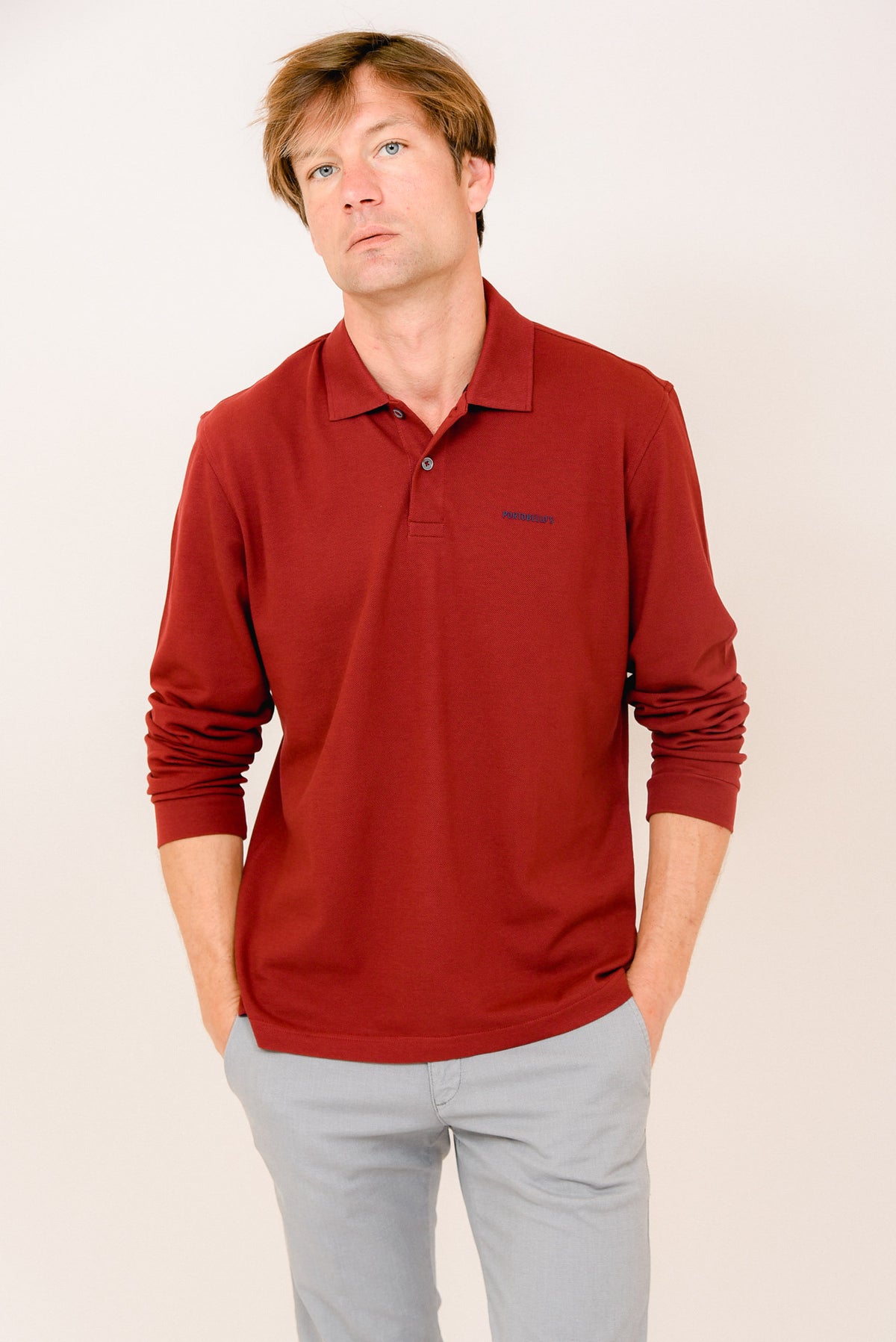 ΑΝΔΡΙΚΟ ΜΑΚΡΥΜΑΝΙΚΟ POLO PORTOBELLO'S ΣΕ ΜΠΟΡΝΤΟ ΧΡΩΜΑ REGULAR FIT