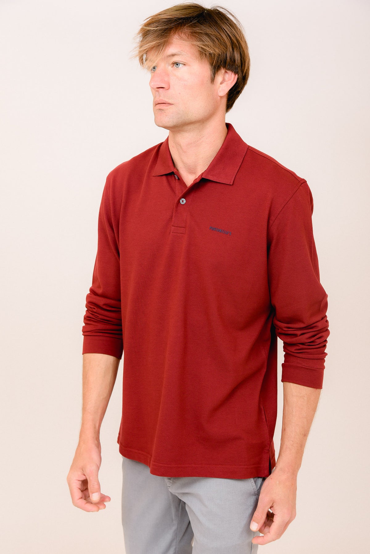 ΑΝΔΡΙΚΟ ΜΑΚΡΥΜΑΝΙΚΟ POLO PORTOBELLO'S ΣΕ ΜΠΟΡΝΤΟ ΧΡΩΜΑ REGULAR FIT