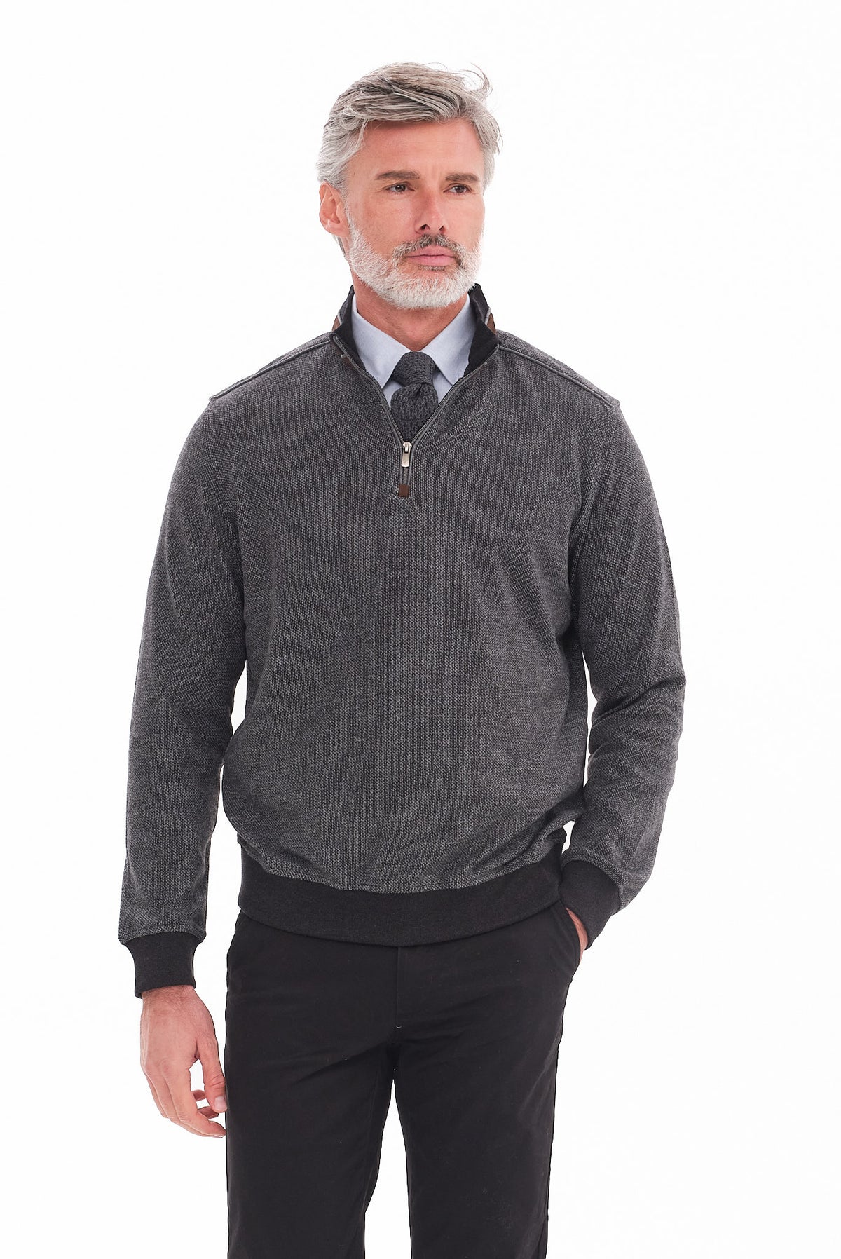 ΑΝΔΡΙΚΟ ΠΟΥΛΟΒΕΡ LUPETTO ZIP PORTOBELLO'S ΣΤΟ ΧΡΩΜΑ ΤΟΥ ΓΡΑΦΙΤΗ REGULAR FIT