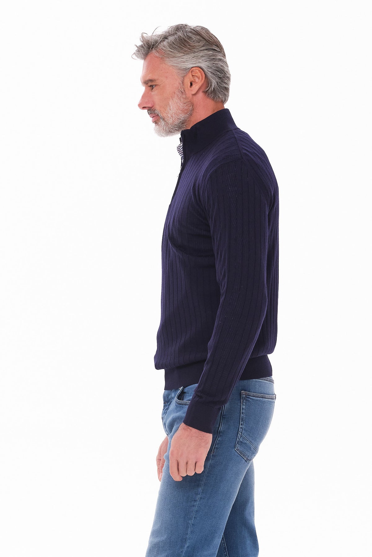 ΑΝΔΡΙΚΟ ΜΠΛΕ ΜΑΛΛΙΝΟ LUPETTO ZIP PORTOBELLO'S REGULAR FIT ΜΕ ΔΙΑΚΡΙΤΙΚΗ ΡΙΓΕ ΠΛΕΞΗ