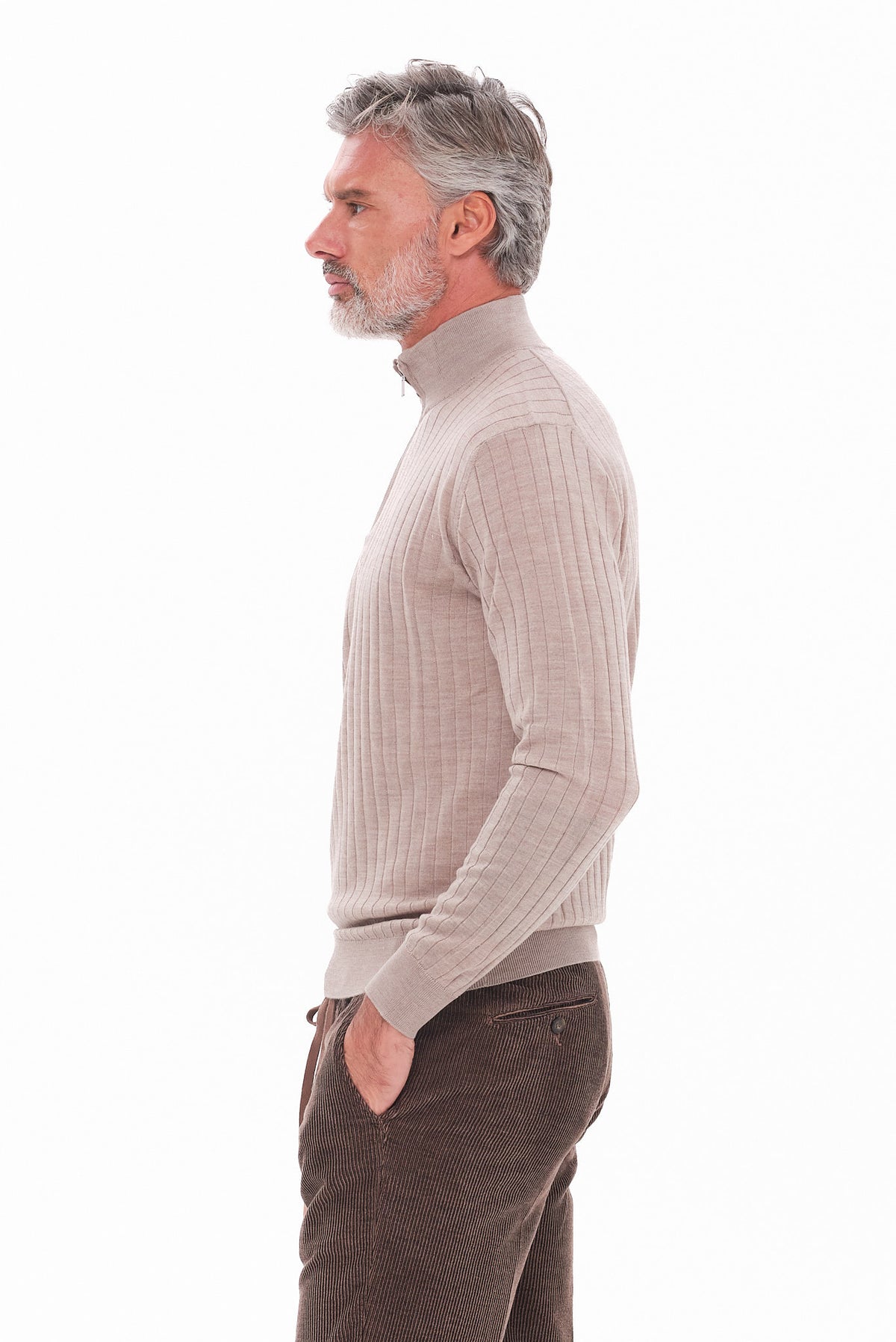 ΑΝΔΡΙΚΟ ΜΠΕΖ ΣΚΟΥΡΟ ΜΑΛΛΙΝΟ LUPETTO ZIP PORTOBELLO'S REGULAR FIT ΜΕ ΔΙΑΚΡΙΤΙΚΗ ΡΙΓΕ ΠΛΕΞΗ