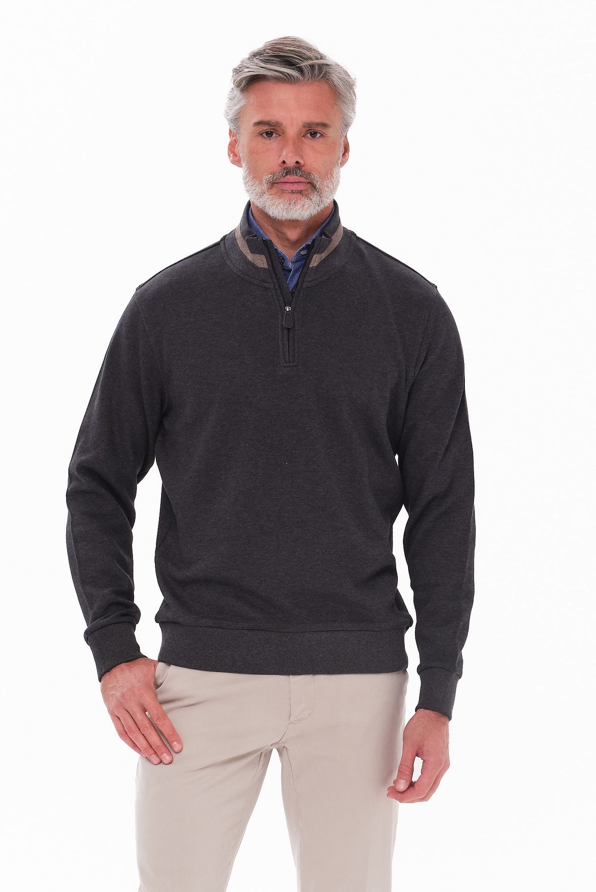 ΑΝΔΡΙΚΟ ΠΟΥΛΟΒΕΡ LUPETTO ZIP PORTOBELLO'S ΣΤΟ ΧΡΩΜΑ ΤΟΥ ΓΡΑΦΙΤΗ REGULAR FIT