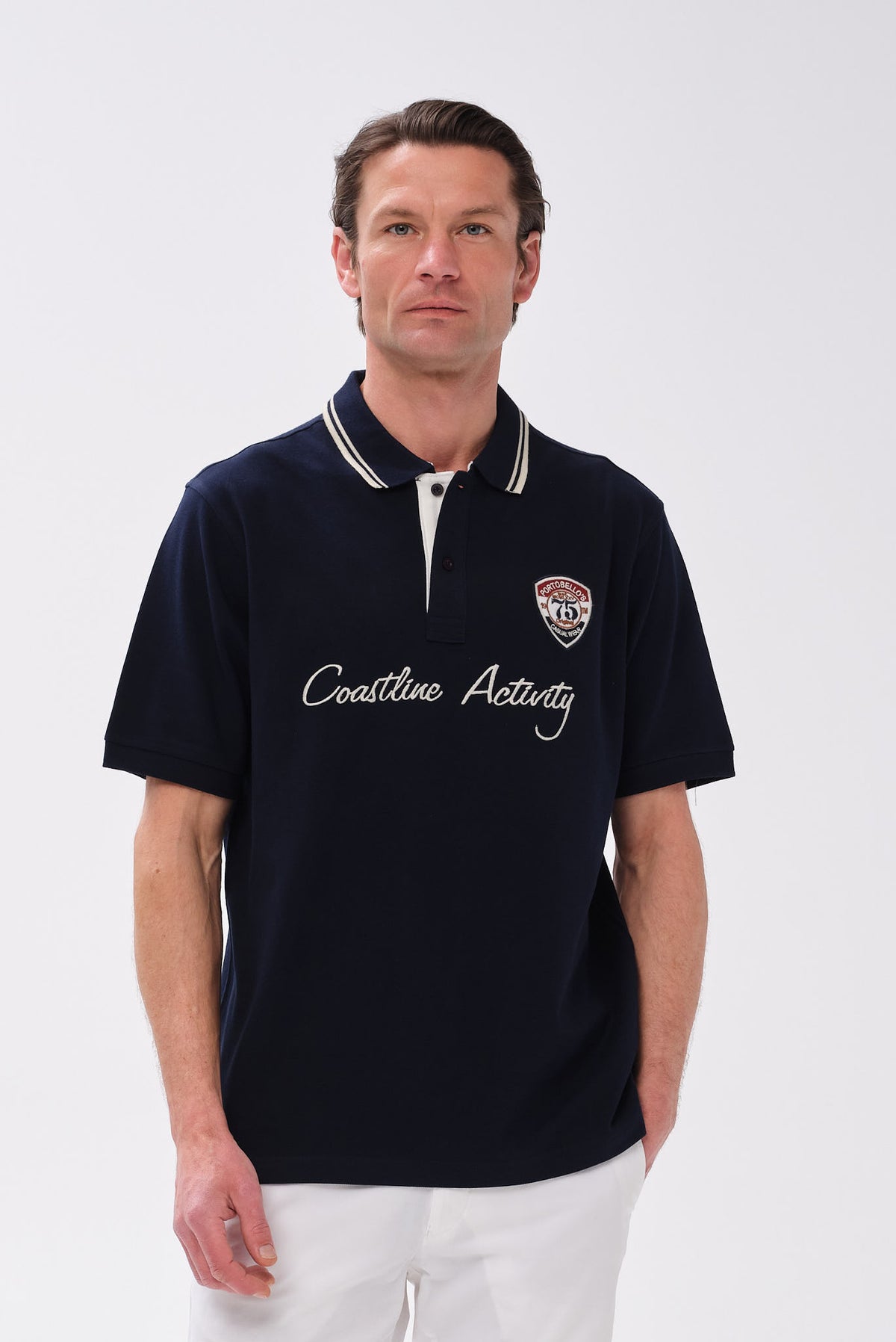 ΑΝΔΡΙΚΟ ΜΠΛΕ ΚΟΝΤΟΜΑΝΙΚΟ POLO ΜΕ ΣΤΑΜΠΑ PORTOBELLO'S REGULAR FIT