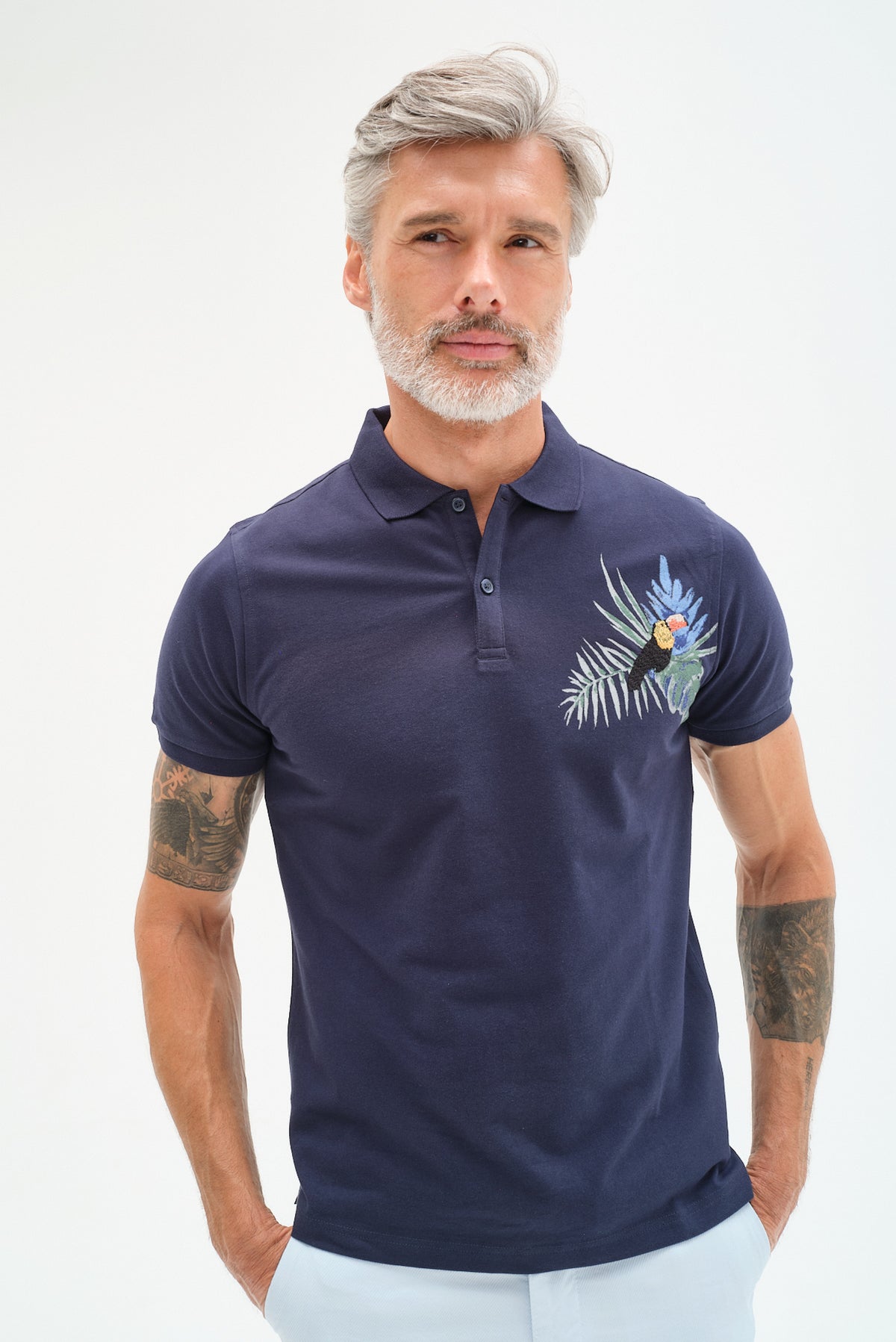 ΑΝΔΡΙΚΟ ΜΠΛΕ ΚΟΝΤΟΜΑΝΙΚΟ POLO PORTOBELLO'S ΜΕ ΣΧΕΔΙΟ ΣΤΟ ΣΤΗΘΟΣ