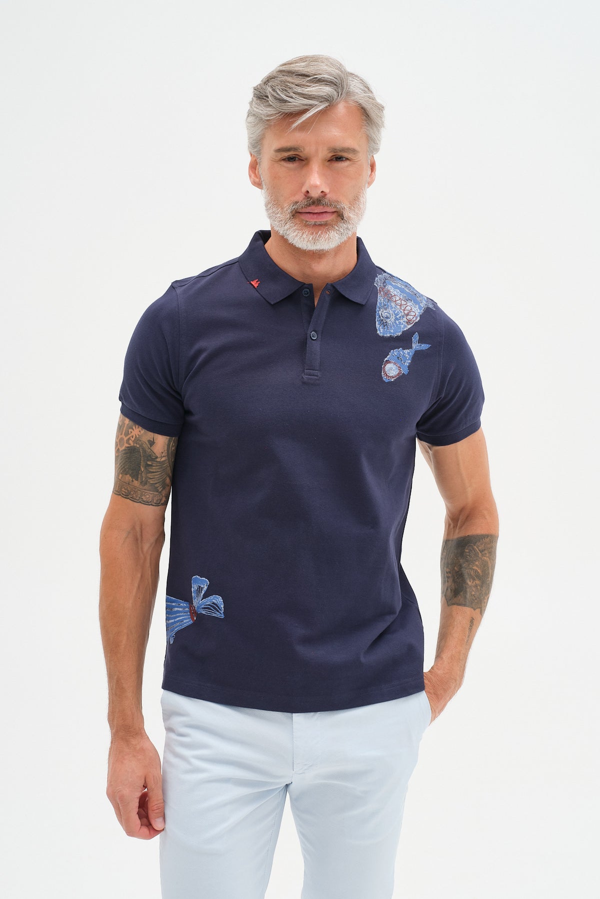 ΑΝΔΡΙΚΟ ΜΠΛΕ ΚΟΝΤΟΜΑΝΙΚΟ POLO PORTOBELLO'S ΜΕ ΣΧΕΔΙΟ ΨΑΡΙΑ
