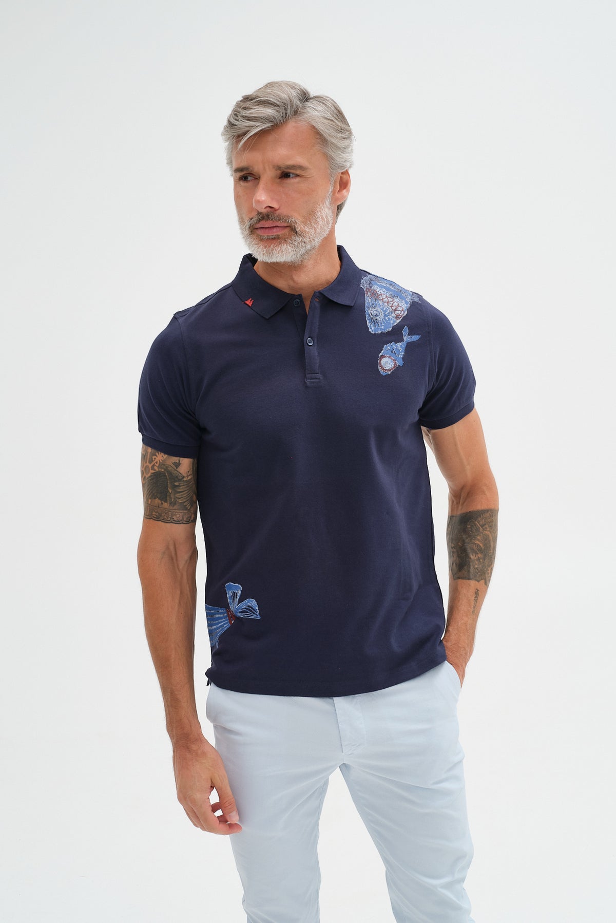 ΑΝΔΡΙΚΟ ΜΠΛΕ ΚΟΝΤΟΜΑΝΙΚΟ POLO PORTOBELLO'S ΜΕ ΣΧΕΔΙΟ ΨΑΡΙΑ