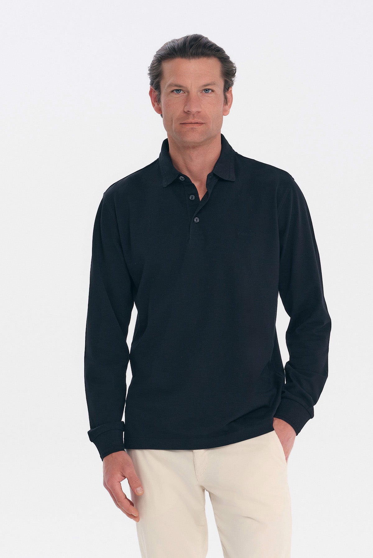 ΑΝΔΡΙΚΟ ΜΑΥΡΟ ΜΑΚΡΥΜΑΝΙΚΟ POLO REGULAR FIT COTTON PIMA PORTOBELLO'S