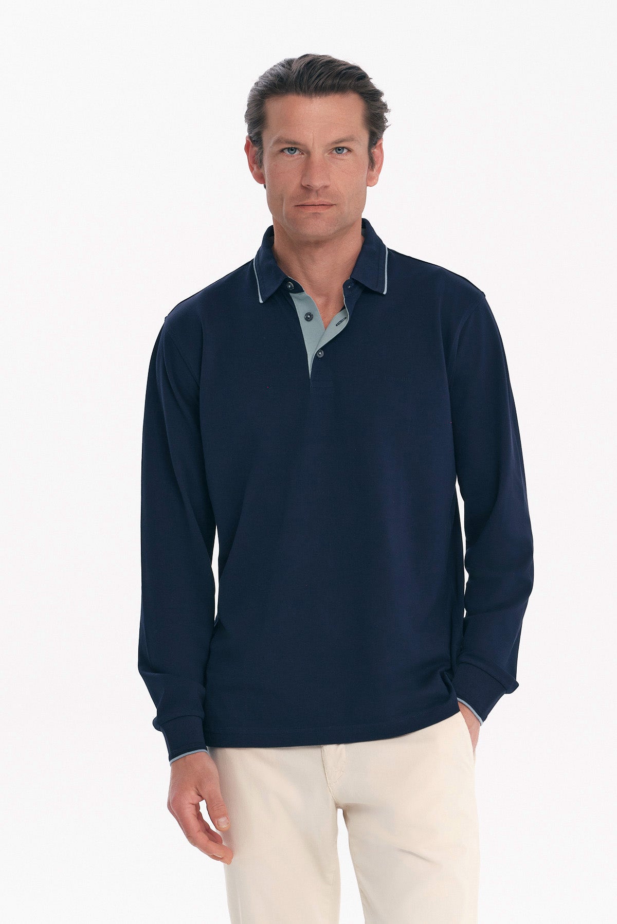 ΑΝΔΡΙΚΟ ΜΠΛΕ ΜΑΚΡΥΜΑΝΙΚΟ POLO REGULAR FIT COTTON PIMA PORTOBELLO'S