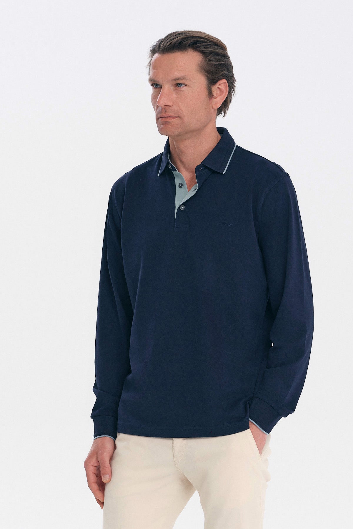 ΑΝΔΡΙΚΟ ΜΠΛΕ ΜΑΚΡΥΜΑΝΙΚΟ POLO REGULAR FIT COTTON PIMA PORTOBELLO'S