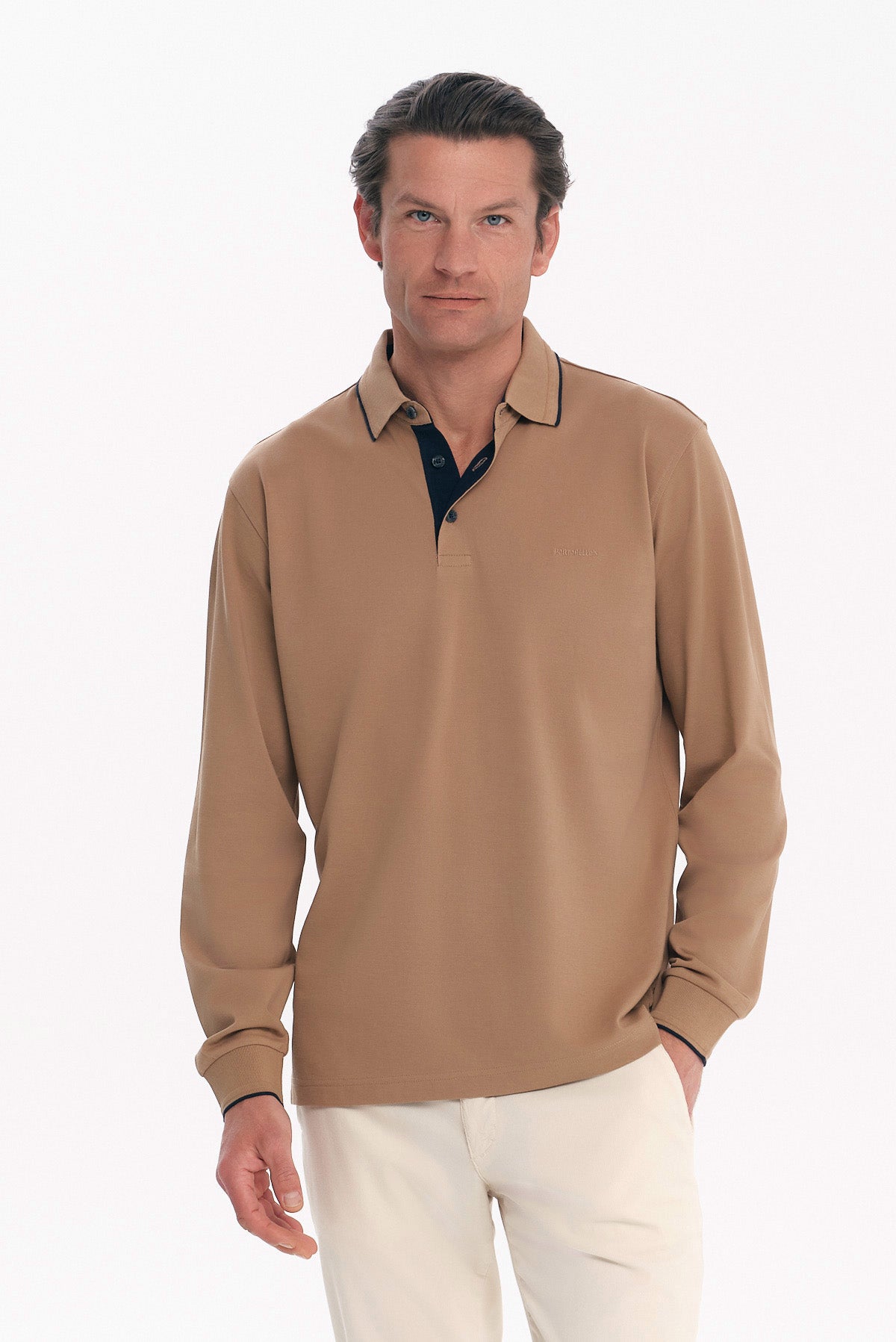 ΑΝΔΡΙΚΟ ΜΠΕΖ ΣΚΟΥΡΟ ΜΑΚΡΥΜΑΝΙΚΟ POLO REGULAR FIT COTTON PIMA PORTOBELLO'S