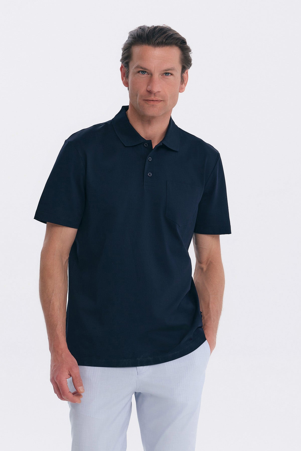 ΑΝΔΡΙΚΟ ΜΠΛΕ ΜΟΝΟΧΡΩΜΟ ΚΟΝΤΟΜΑΝΙΚΟ POLO JERSEY PORTOBELLO'S