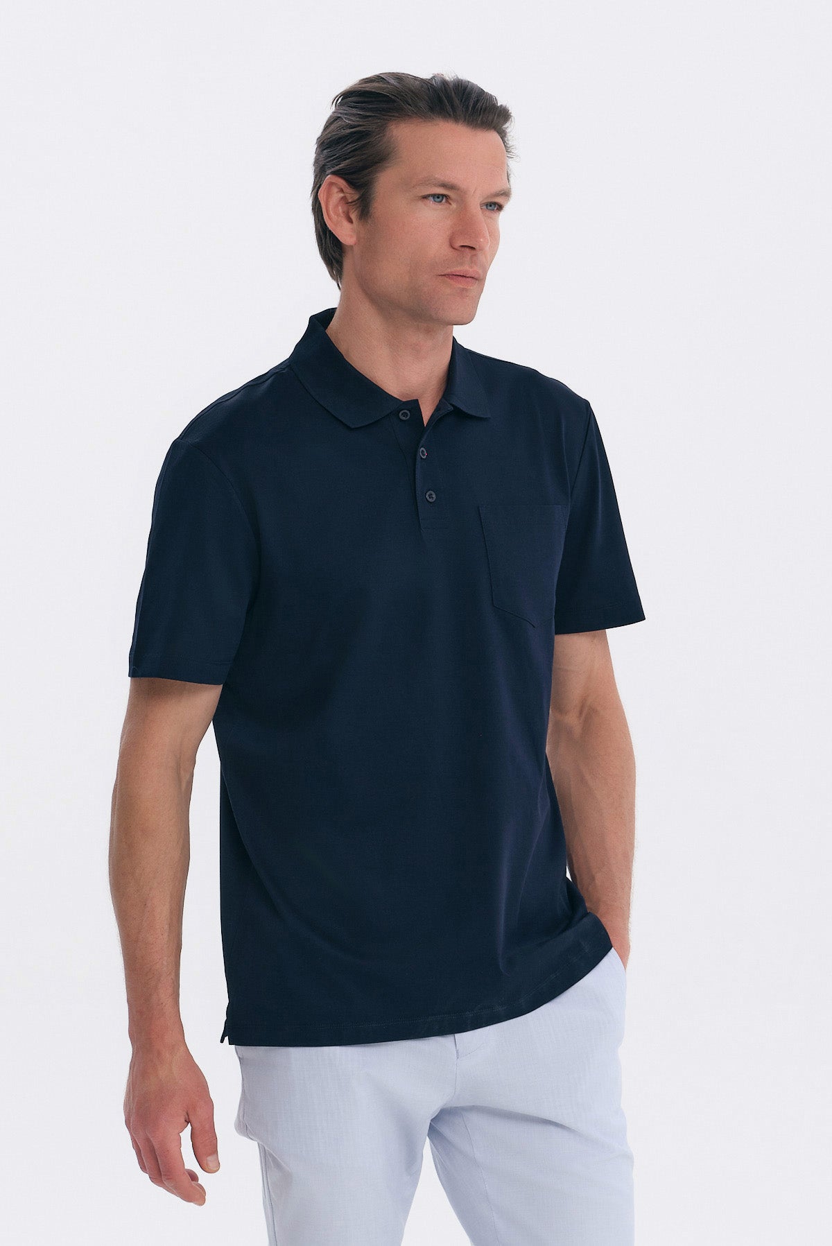 ΑΝΔΡΙΚΟ ΜΠΛΕ ΜΟΝΟΧΡΩΜΟ ΚΟΝΤΟΜΑΝΙΚΟ POLO JERSEY PORTOBELLO'S